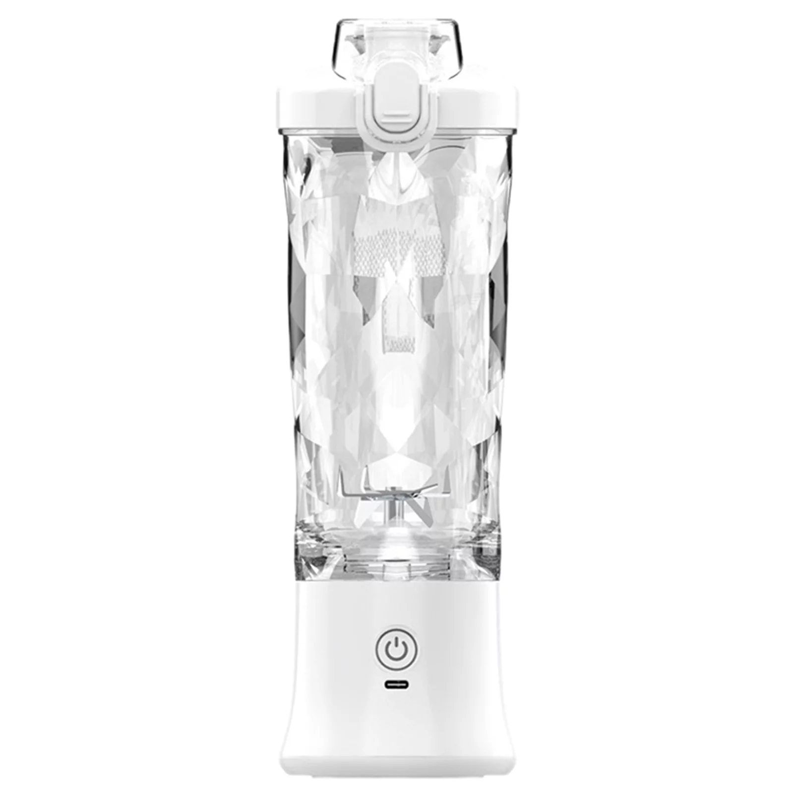 Frogued 1 Set 600ML Juicer Cup 6 Blades Strong Motor Straight Drink Mouth One Click Clean Type-C Rhombus Body Electric Juicer Home Supply (White)