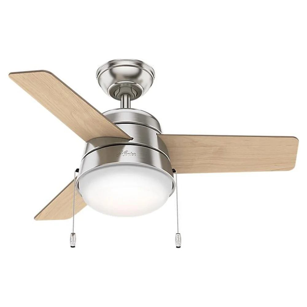 Hunter Aker 36' Indoor Ceiling Fan with LED Light and Pull Chain, Brushed Nickel
