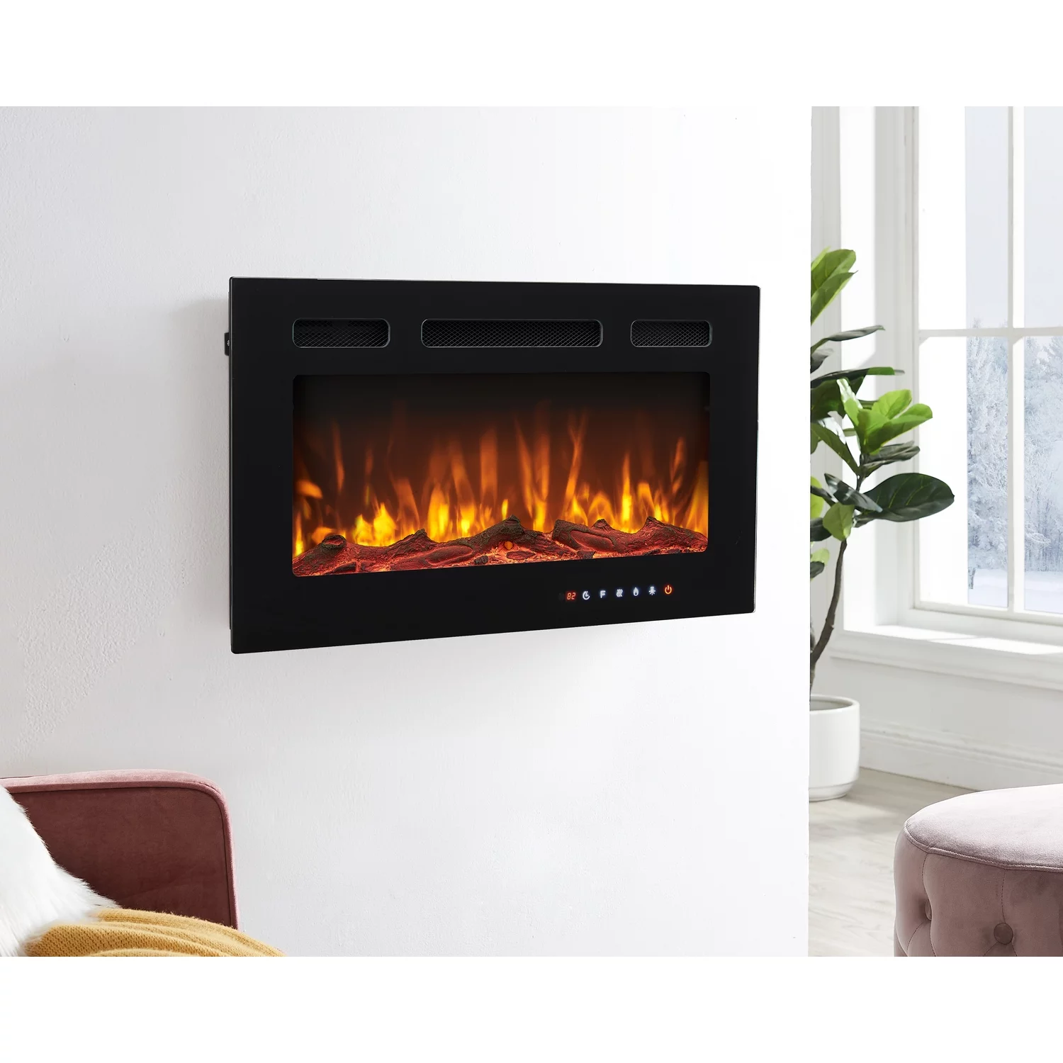 Alice 30' Electric Fireplace Inserts Recessed, Wall Mounted Fireplace LED Fireplace Heater with 12 Flame Colors, Touch Screen, Remote Control, Timer, Logset & Crystal Stones 500W/1500W - 30 inches