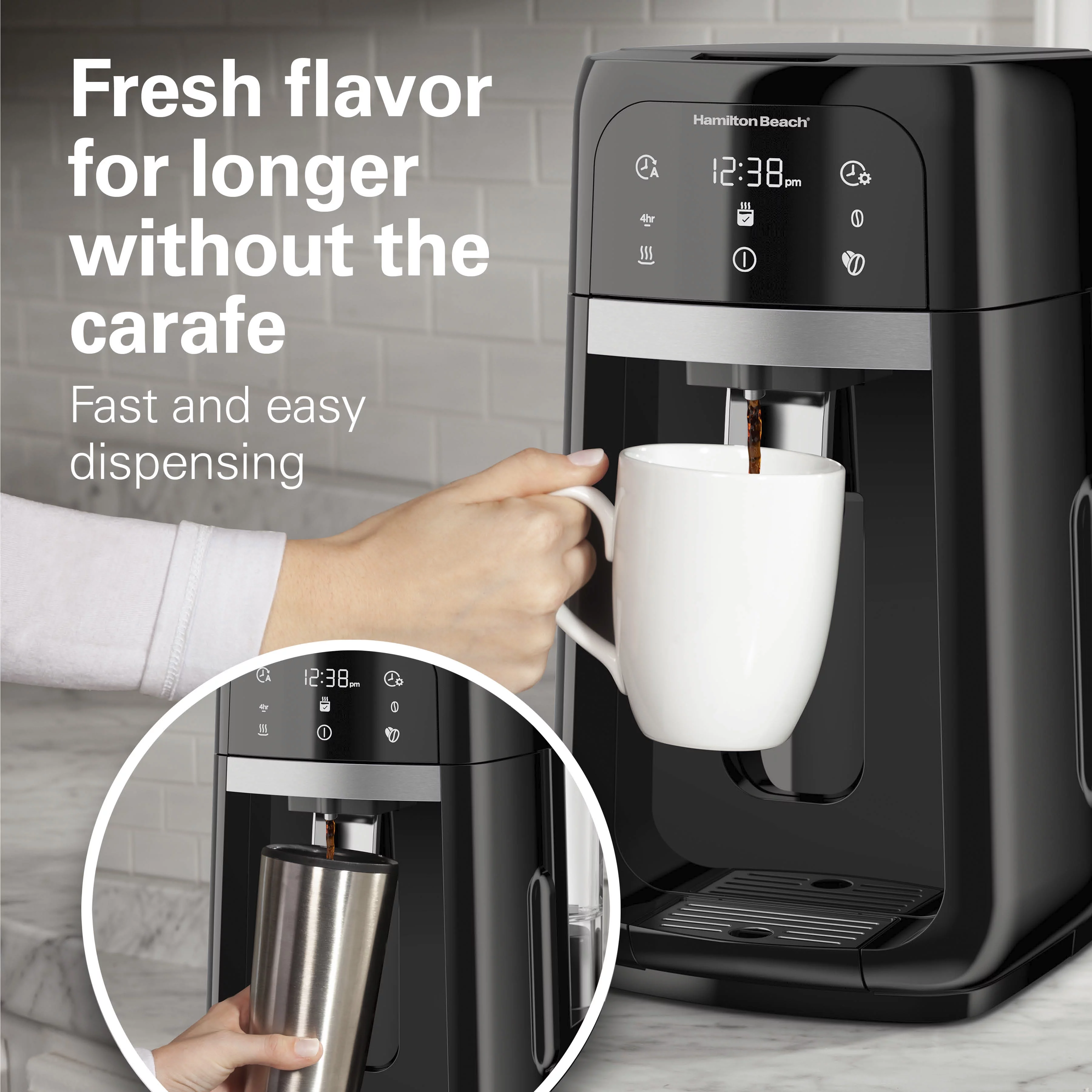 Hamilton Beach One Press Dispensing Coffee Maker, 14 Cup Capacity, Black with Stainless Steel Accents, 47601