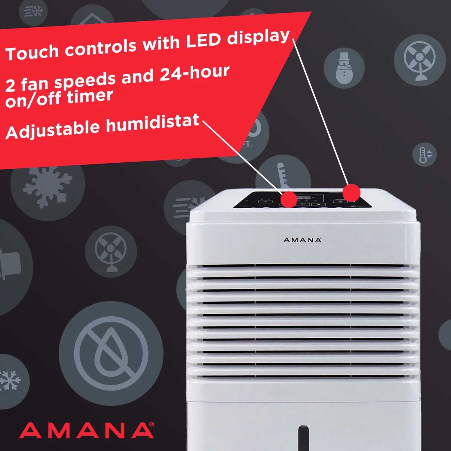 Amana 48 Pt 1,800 Sq Ft Dehumidifier in White - Adjustable Humidistat, Automatic Shut-off