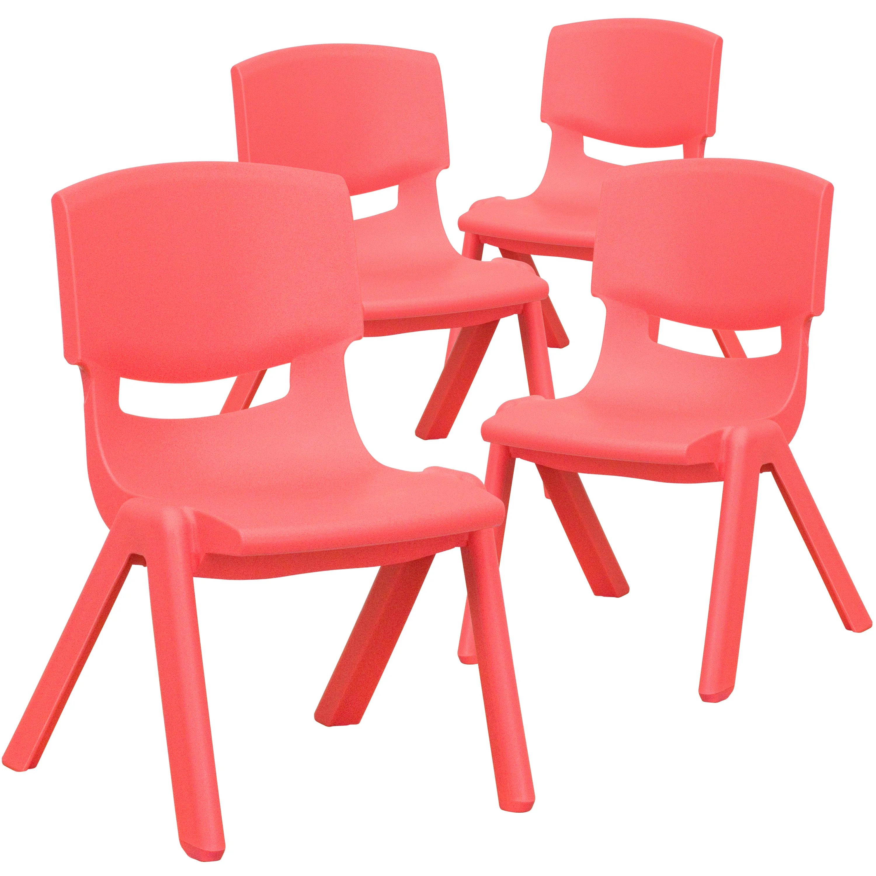 Emma + Oliver 4 Pack Red Plastic Stackable School Chair with 10.5'H Seat, Preschool Chair