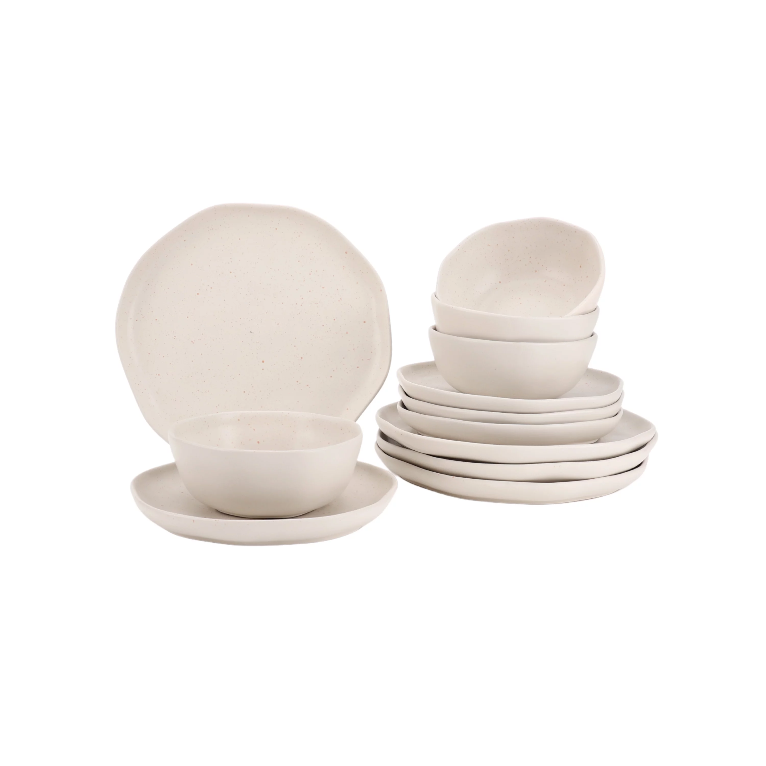 Just Feed Me by Jessie James Decker 12-Piece Ceramic Dinnerware Set, Terracotta Rose Speckle and Cream