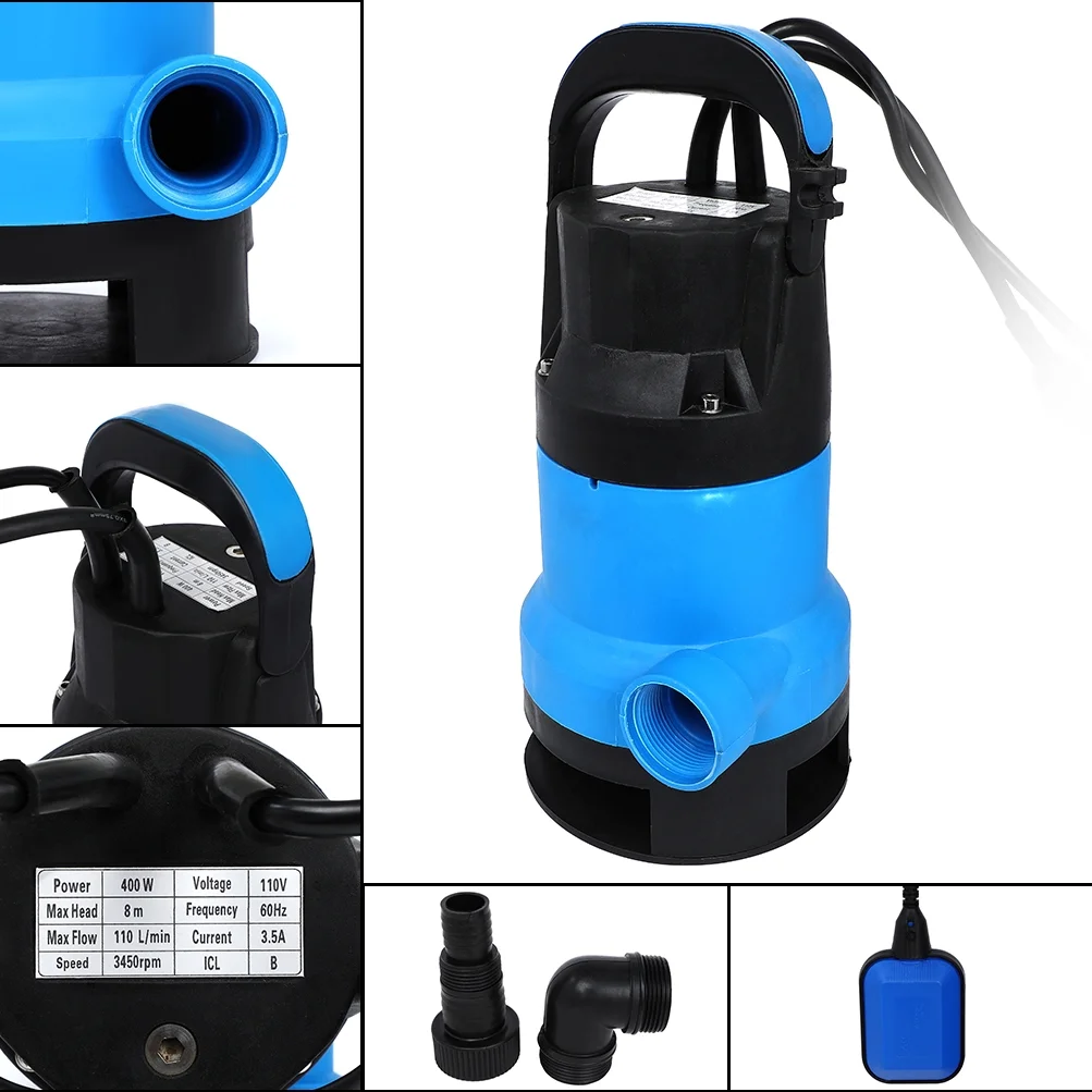 CCIYU Sewage Sump Pump 1/2HP 5M Submersible Agricultural Irrigation Portable Electric Dirty Clean Water Pump With Float Switch
