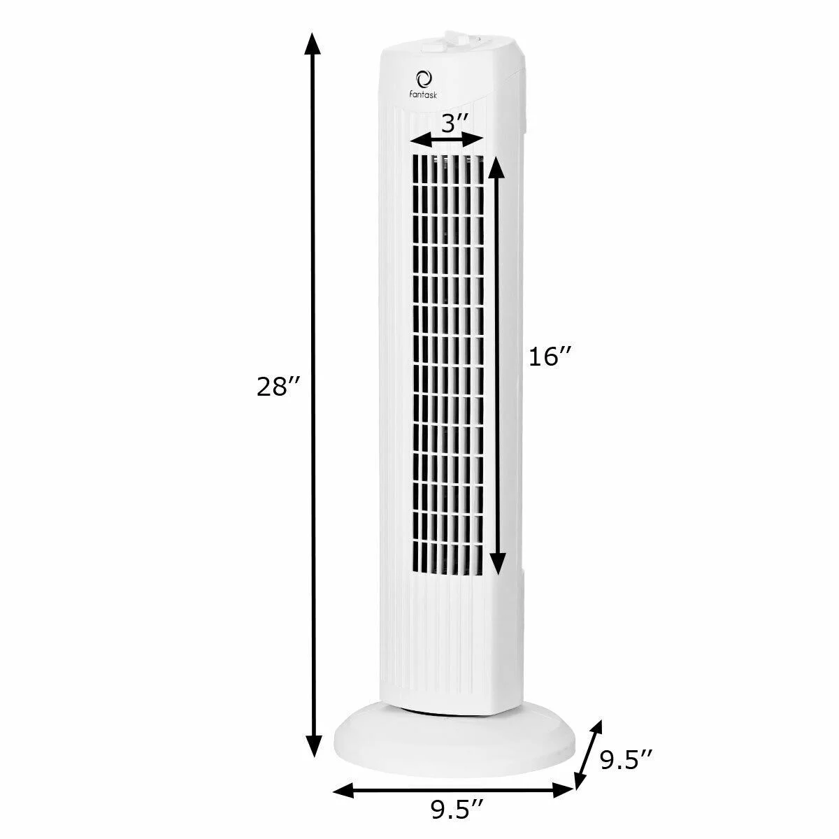 28' Portable Oscillating Tower Fan with 3 Speeds: Low Noise Home Office White