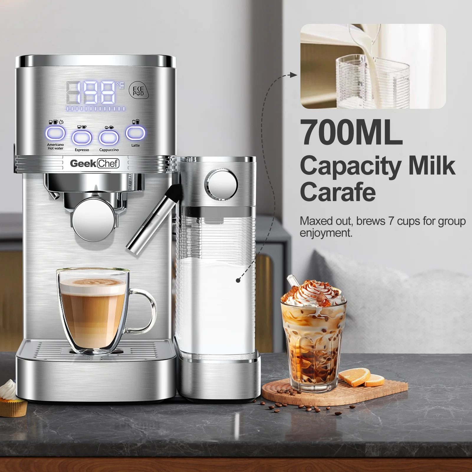 Espresso Machine 20Bar Espresso and Cappuccino Maker with Built-In Automatic Milk Frother for Latte, Cappuccino, Machiato, Latte
