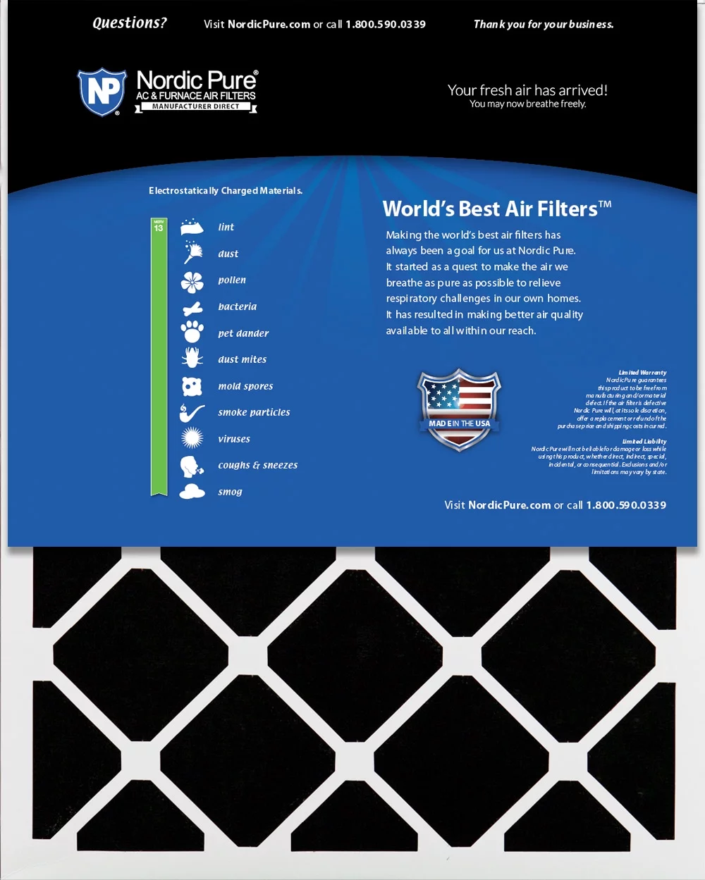 14x20x1 (13_1/2x19_1/2) Pleated Air Filters MERV 13 Plus Carbon 6 Pack