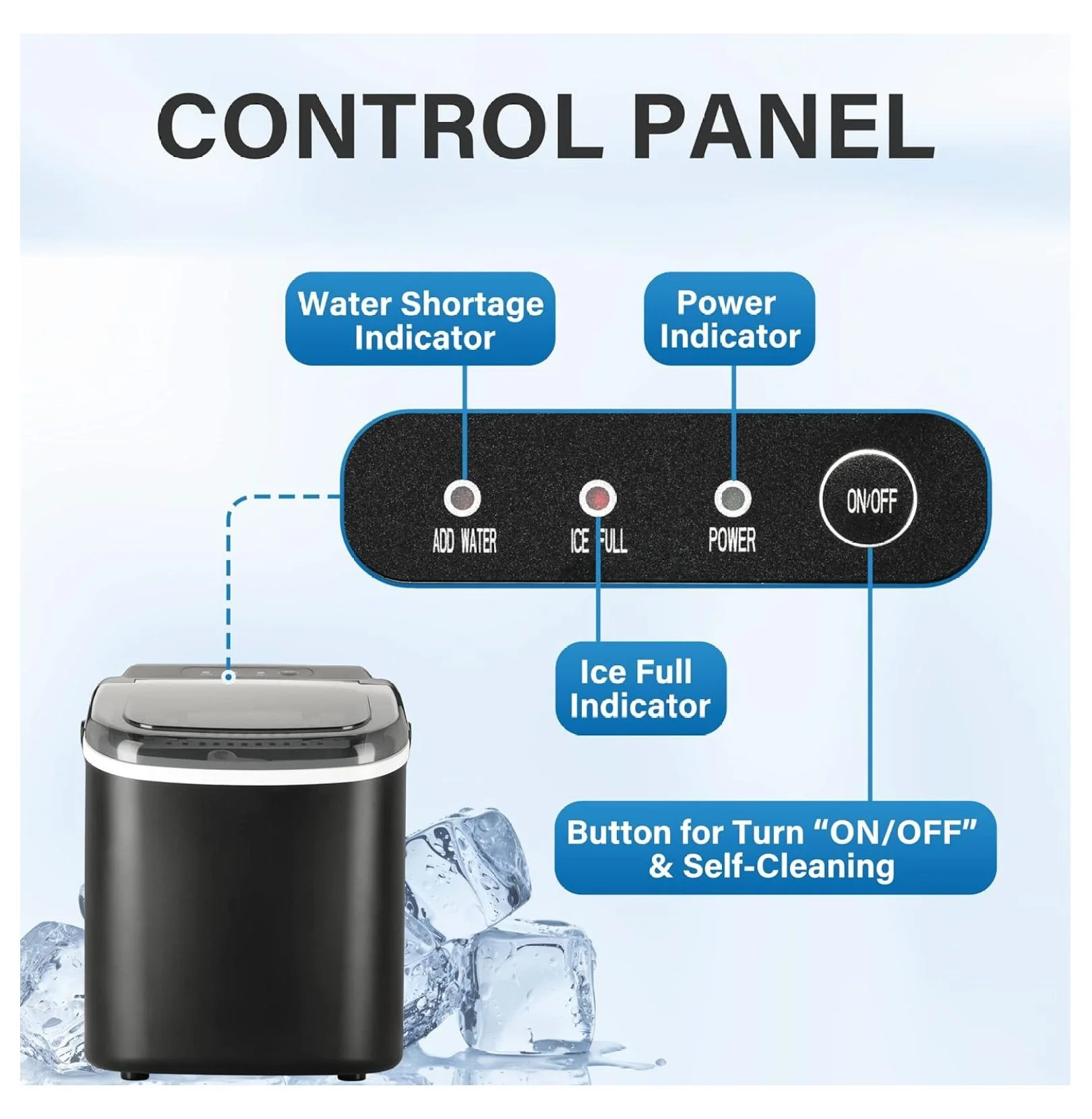 Ice Maker Machine for Countertop, 9 Ice Cubes Ready in 6 Mins, 26lbs Ice/24Hrs, Portable Ice Machine with & Basket, Self-Clean, for Home Kitchen Office Bar Party, Black
