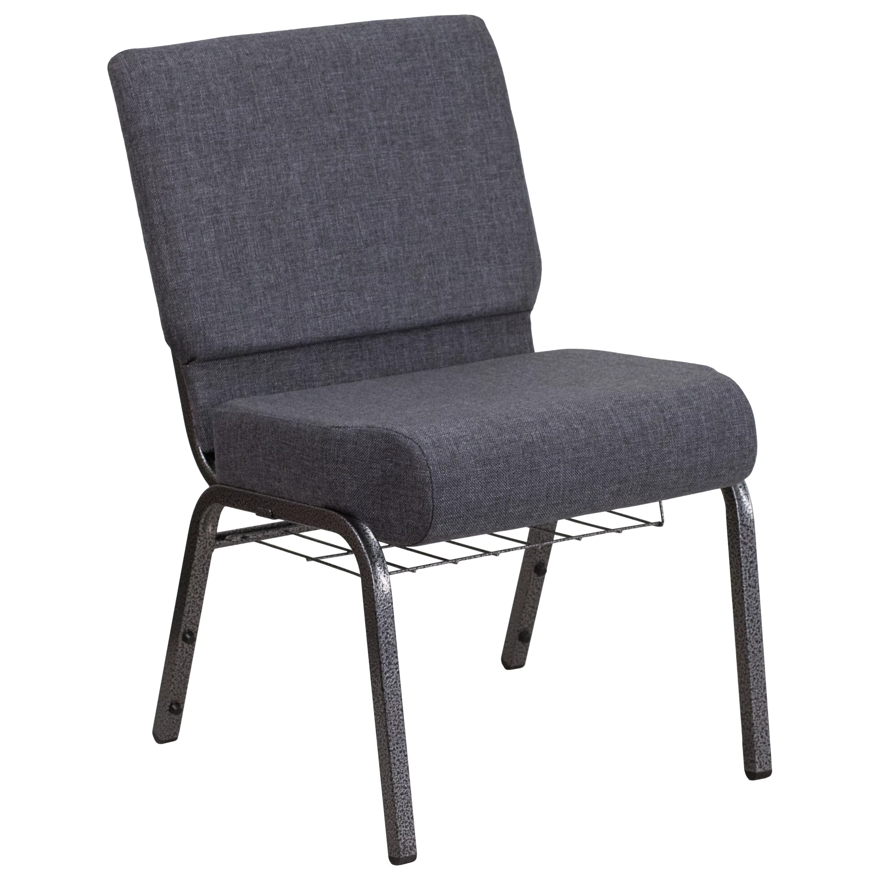 Flash Furniture HERCULES Series 21''W Church Chair in Dark Gray Fabric with Book Rack - Silver Vein Frame