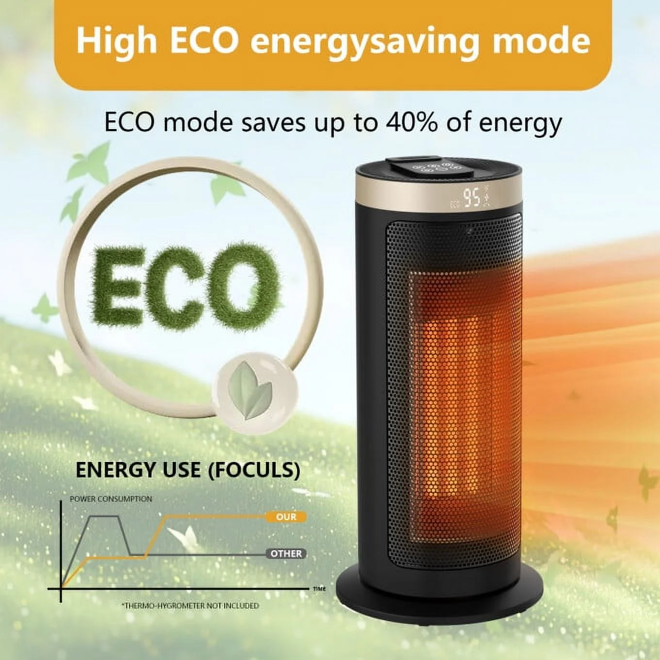 HONGGE 1500W Space Heater for Indoor Use, 16' Portable Electric Heaters Fan for Bedroom, Office, Living Room
