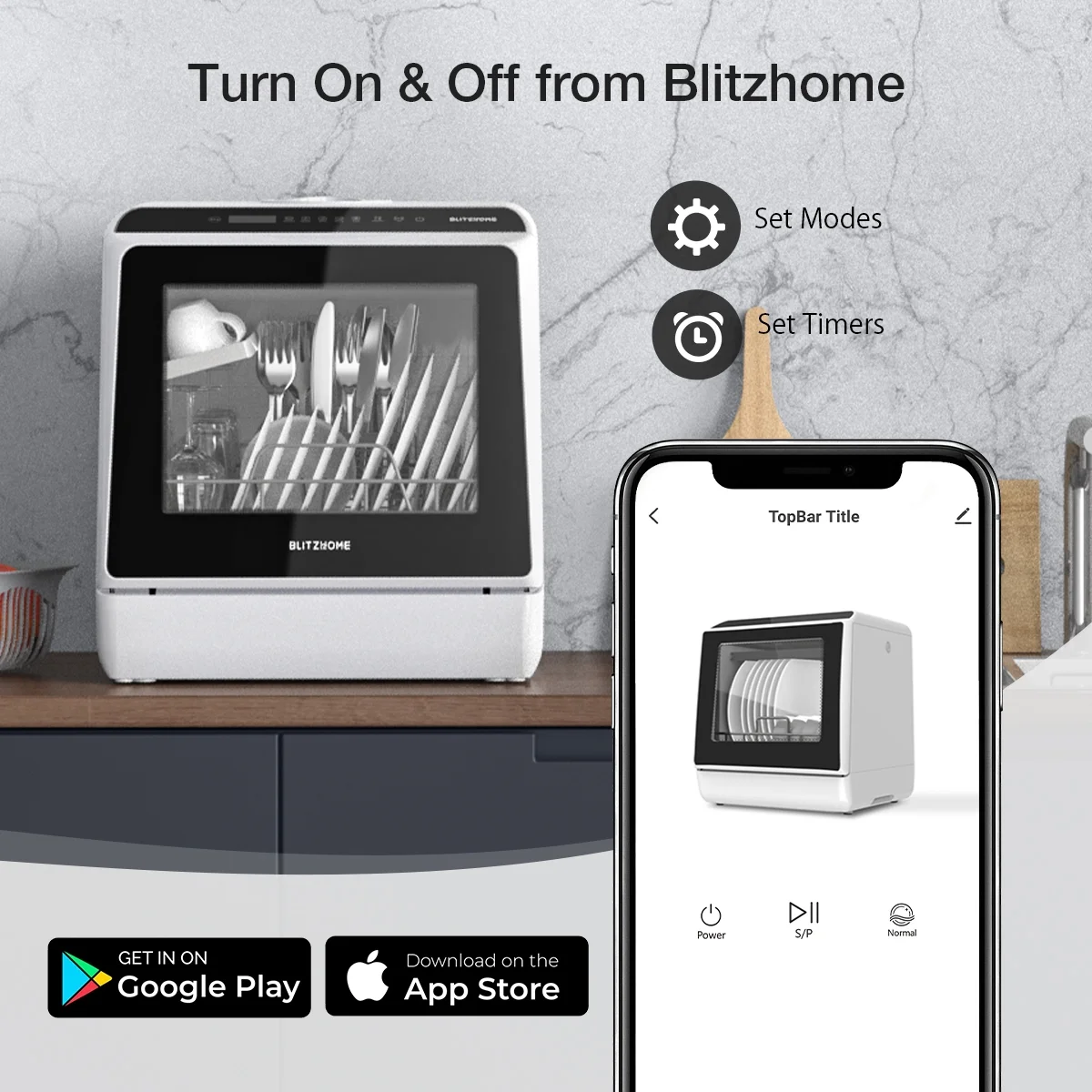 BLITZHOME Portable Countertop Dishwashers, Compact Smart Dishwashers with 5 L Built-in Water Tank,5 Washing Programs,Air-Dry Function,360�� Dual Spray