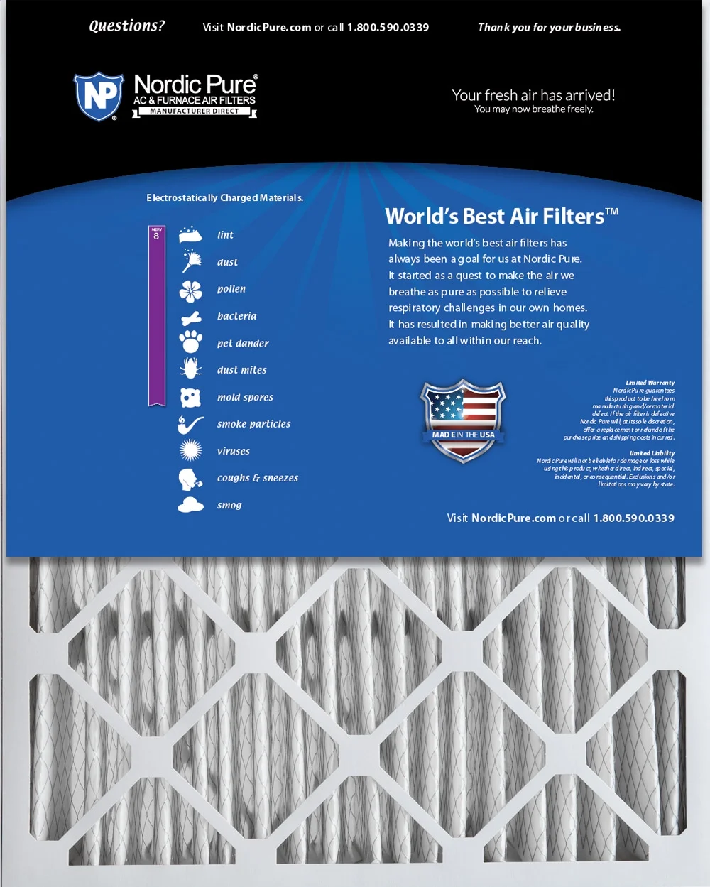 20x25x5 (4 3/8) Honeywell/Lennox Replacement MERV 8 Air Filters 4 Pack