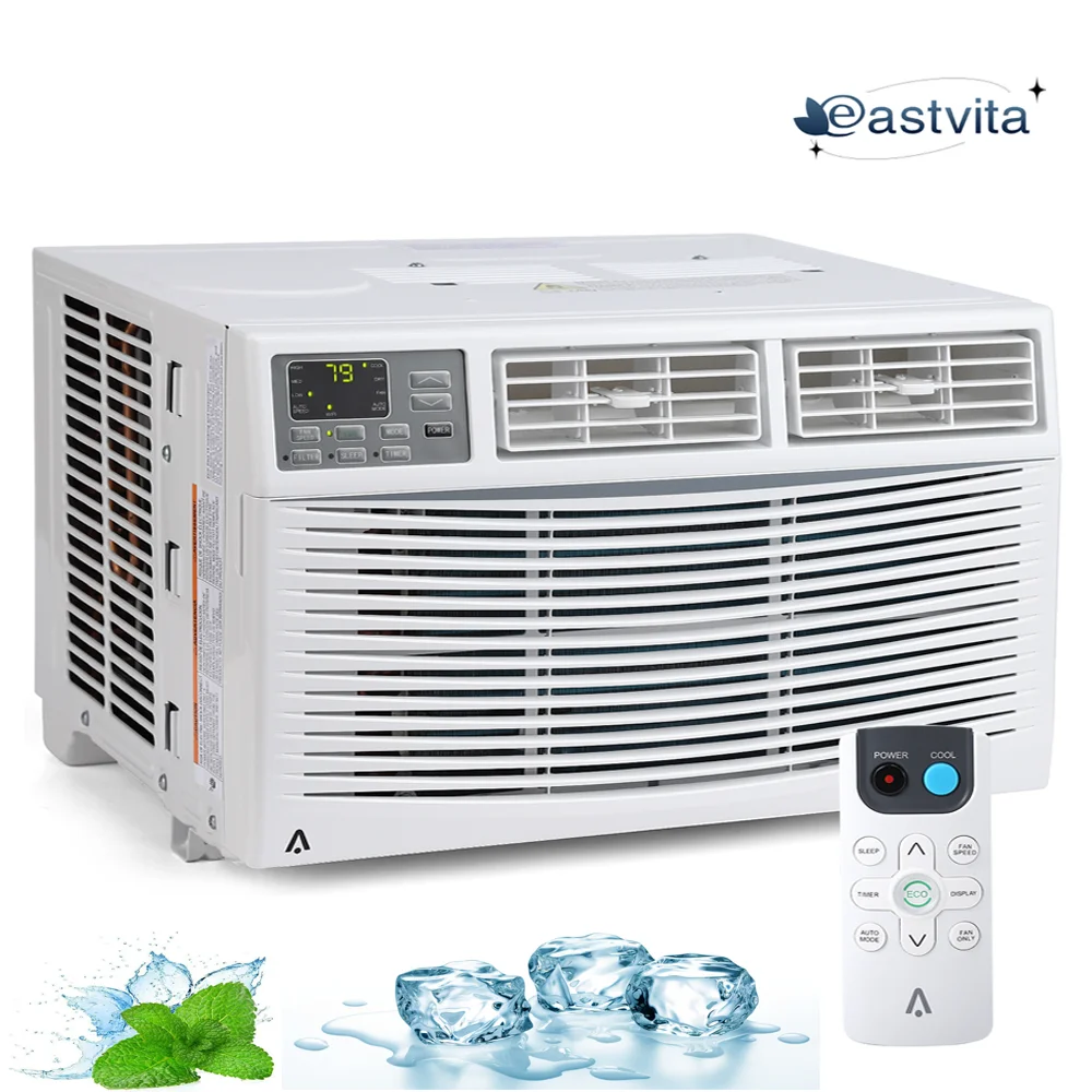 Air Conditioner 8000 BTU Turbo Fast Cooling AC Unit with Remote/App Control Flexible Window Opening(T Design Install Kit), Auto-Restart, 3 Cooling & Fan Speeds, 8,000, White