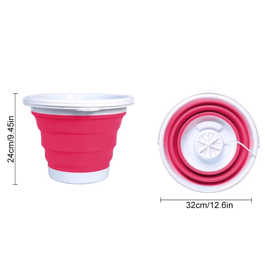 Booyoo Folding Washing Machine USB Portable Ultrasonic Turbines Mini Laundry Washer for Underwear Home Travel, Pink, A