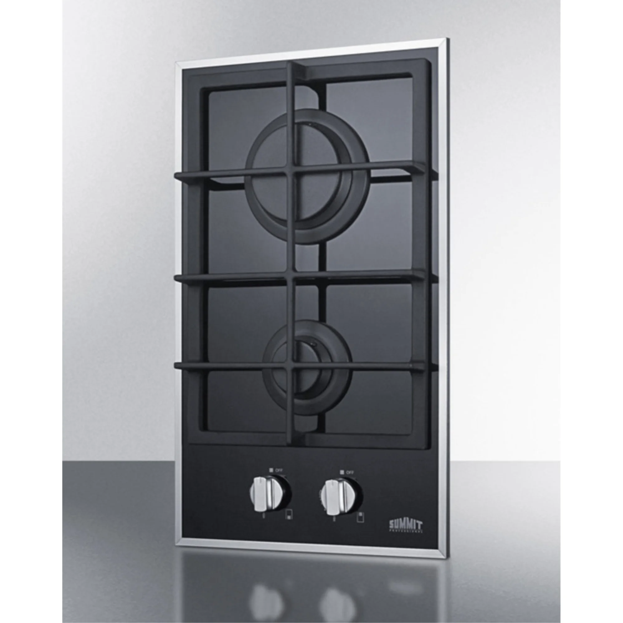 2-burner gas-on-glass cooktop with sealed burners and cast iron grates