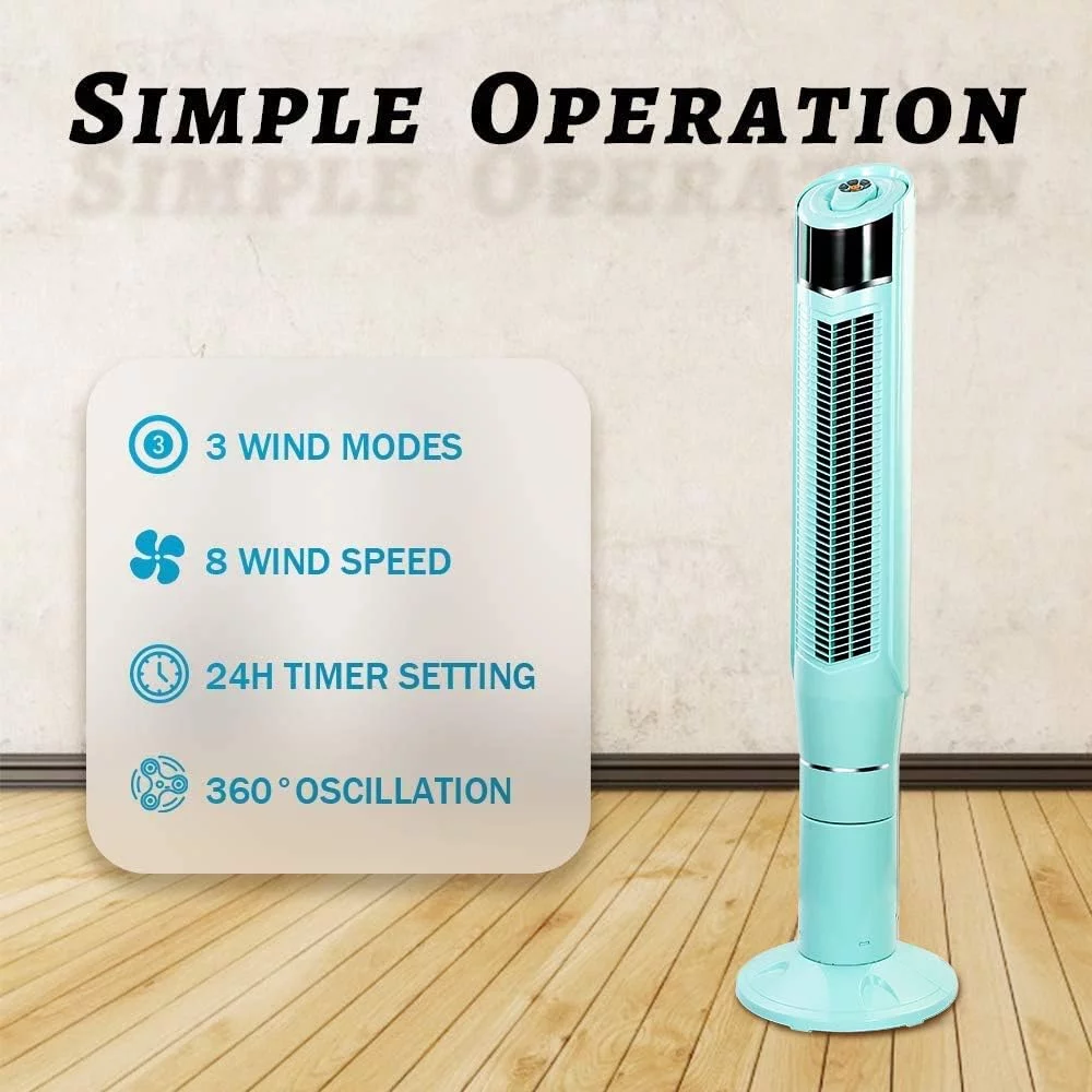 Auseo Tower Fan, Standing fan oscillating, Room Fan, Portable Bladeless, Quiet Floor Fan with Remote Control, 8 Speeds&3 Modes, 24H Timer for Bedroom/Home/Office/Living Room, (47-inch, Green)