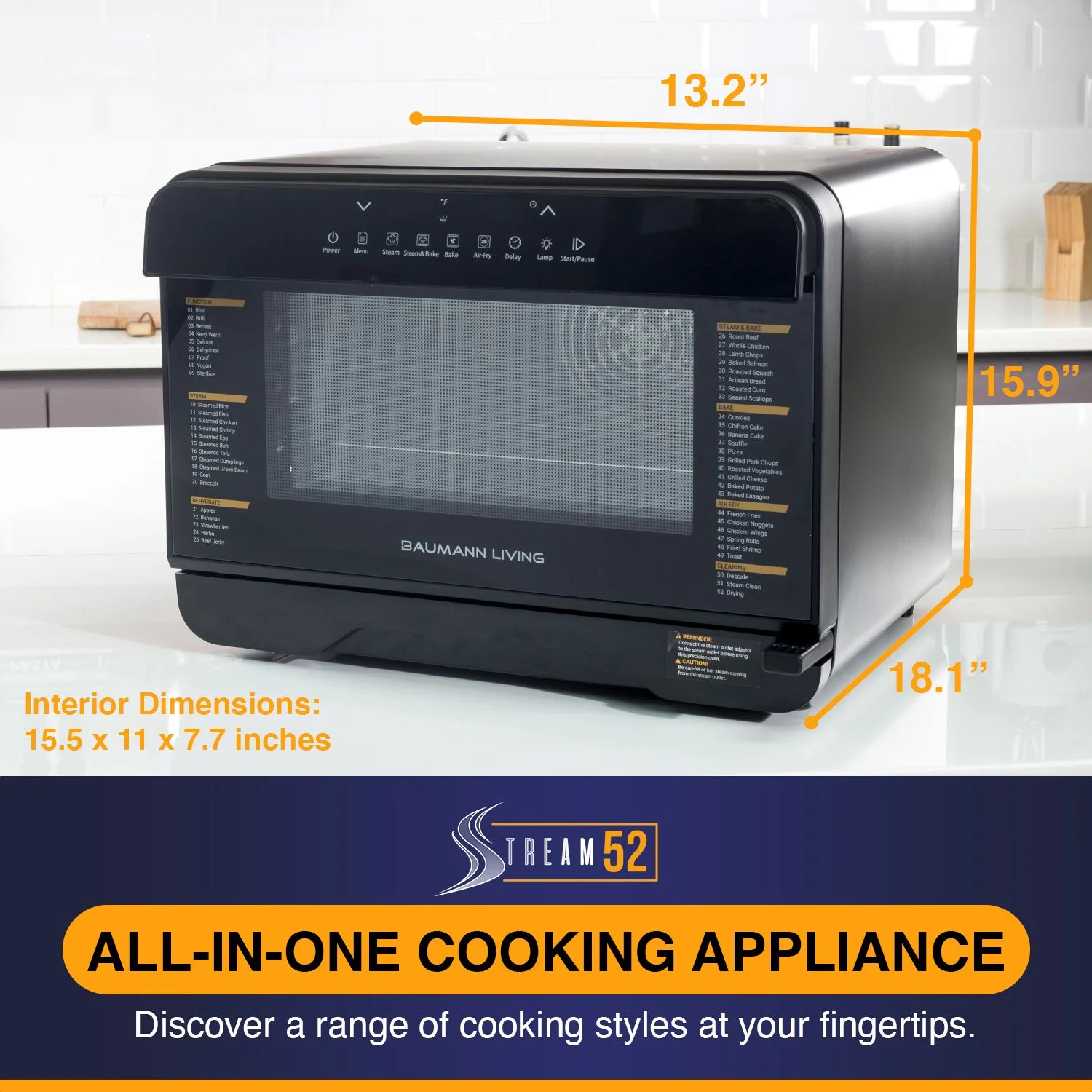 Baumann Living Mutlifunction Air Fryer Steam Oven Convection Countertop All-inOne Appliance