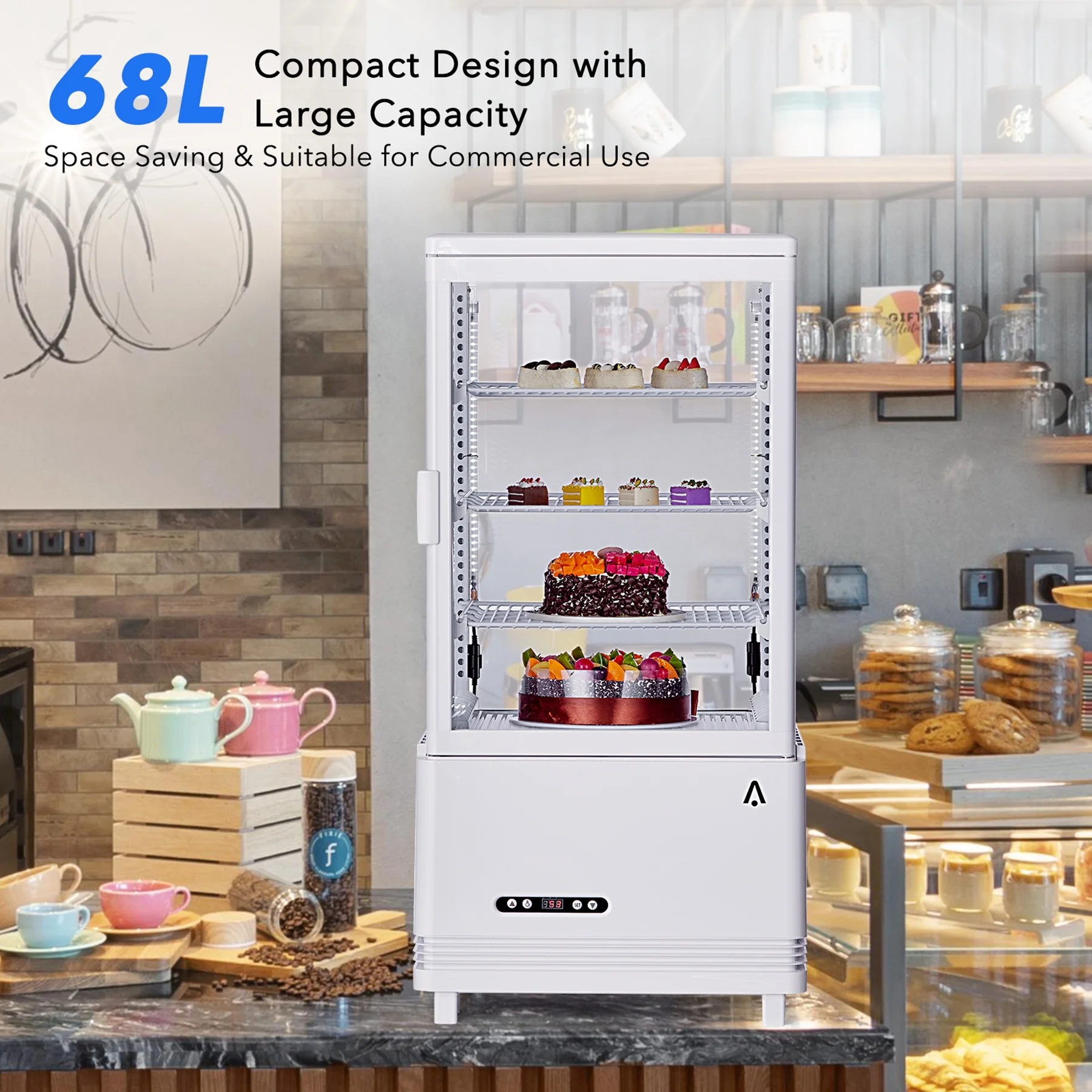 Aoile 2.4 Cu.Ft Commercial Refrigerated Display Case, Single Door Countertop Display Refrigerator with LED Lighting