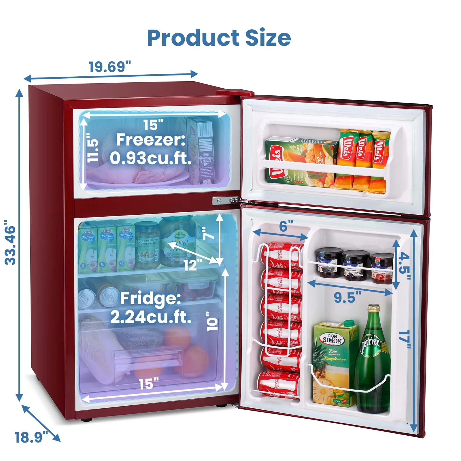 KISSAIR Mini Fridge 3.2Cu.ft 115 Volt 60 Hz AC Low Noise Adjustable Temperature Suitable for Kitchen Living Room Office and Dormitory Red