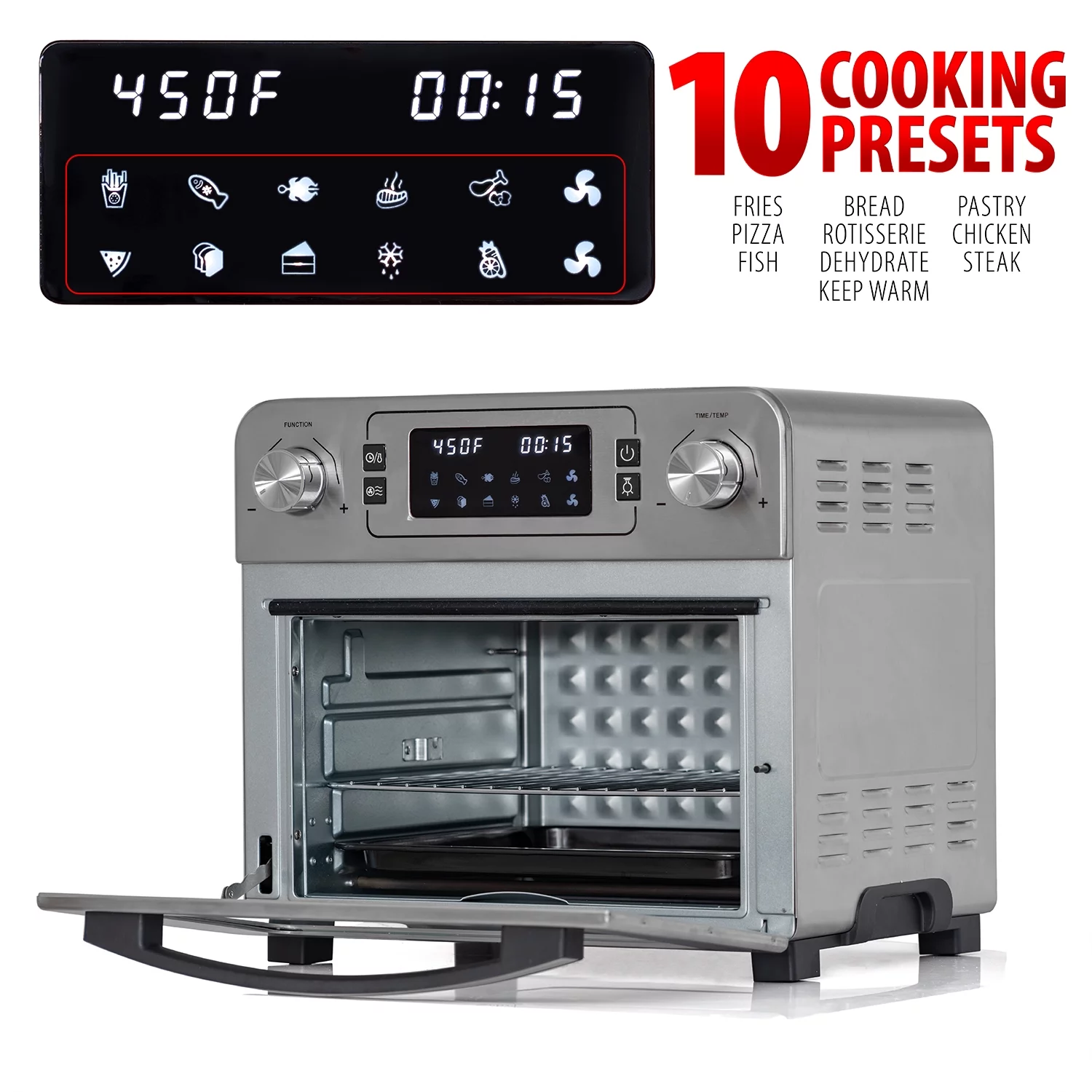Deco Chef 24QT Stainless Steel Countertop Toaster Air Fryer Oven with Accessories + Bonus Deco Chef 16 Piece Kitchen Knife Set with Wedge Handles, Shears, Block, and Cutting Board