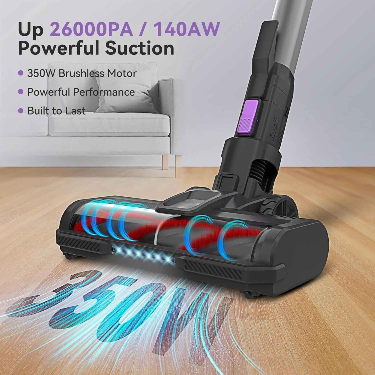 INSE S10 Cordless Vacuum Cleaner, 6-in-1 Stick Vacuum with 26Kpa 350W Suction, Max 50 Min Runtime Rechargeable Vacuum Cleaners for Home, Lightweight Household Vacuum for Hard Floor Pet Hair