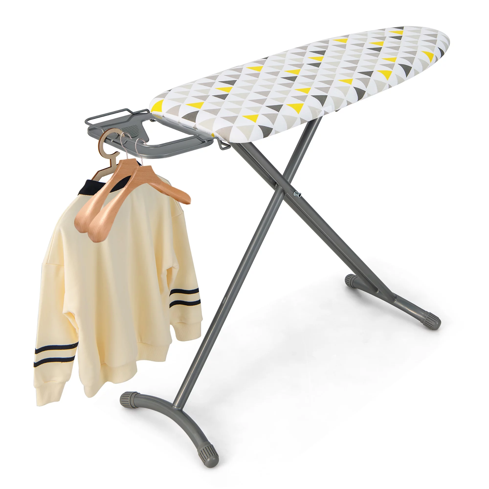 Gymax 44'' x 14'' Foldable Ironing Board Iron Table w/ Iron Rest Extra Cotton Cover White