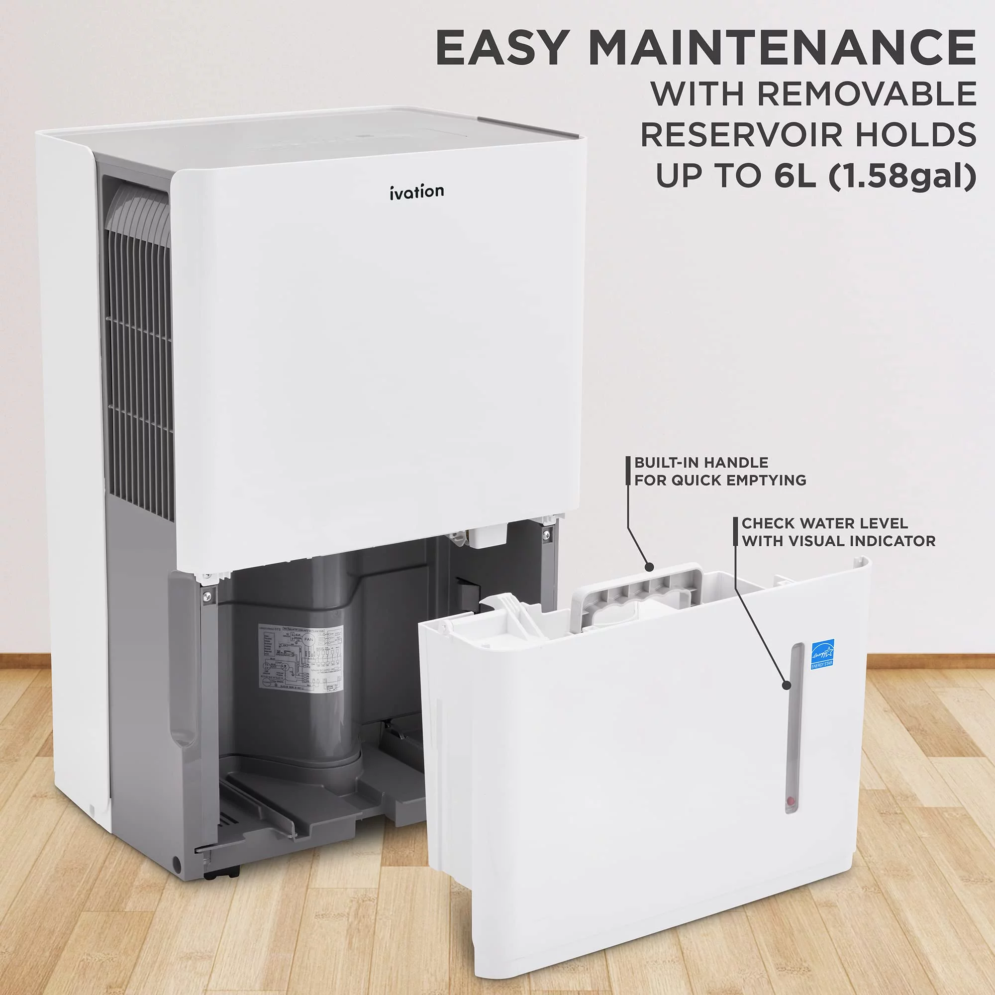Ivation 3,000 Sq ft Energy Star Dehumidifier with Drain Hose Connector, Large Capacity for Big Rooms