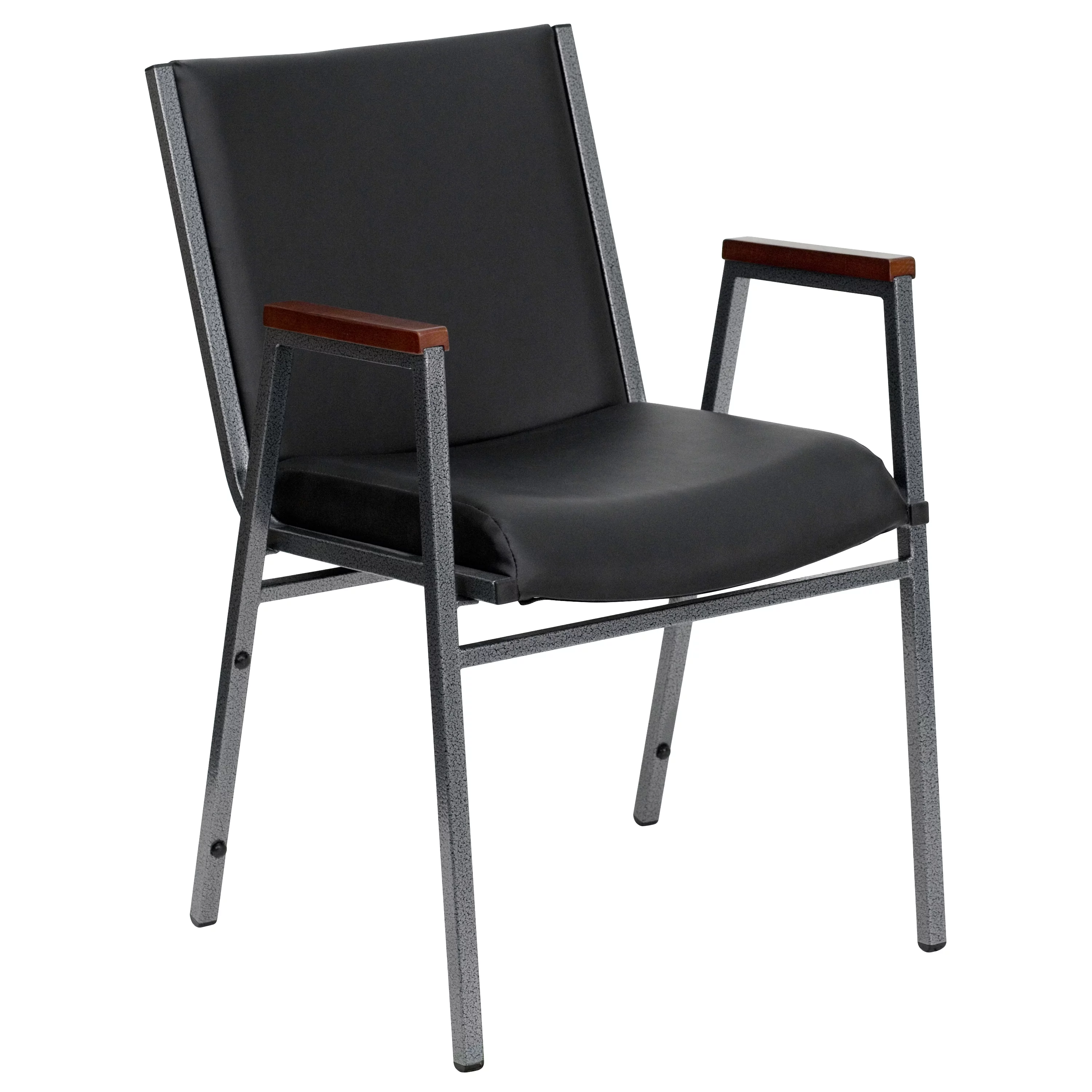 Emma + Oliver Heavy Duty Black Vinyl Stack Chair with Arms