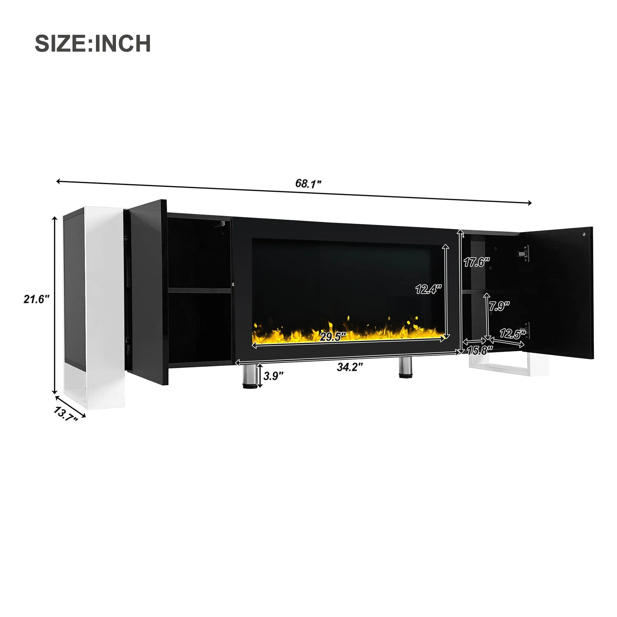 Churanty Fireplace TV Stand with 34' Electric Fireplace, High Gloss Entertainment Center with Storage Cabinet, Modern TV Console Media Cabinet for TVs Up to 75