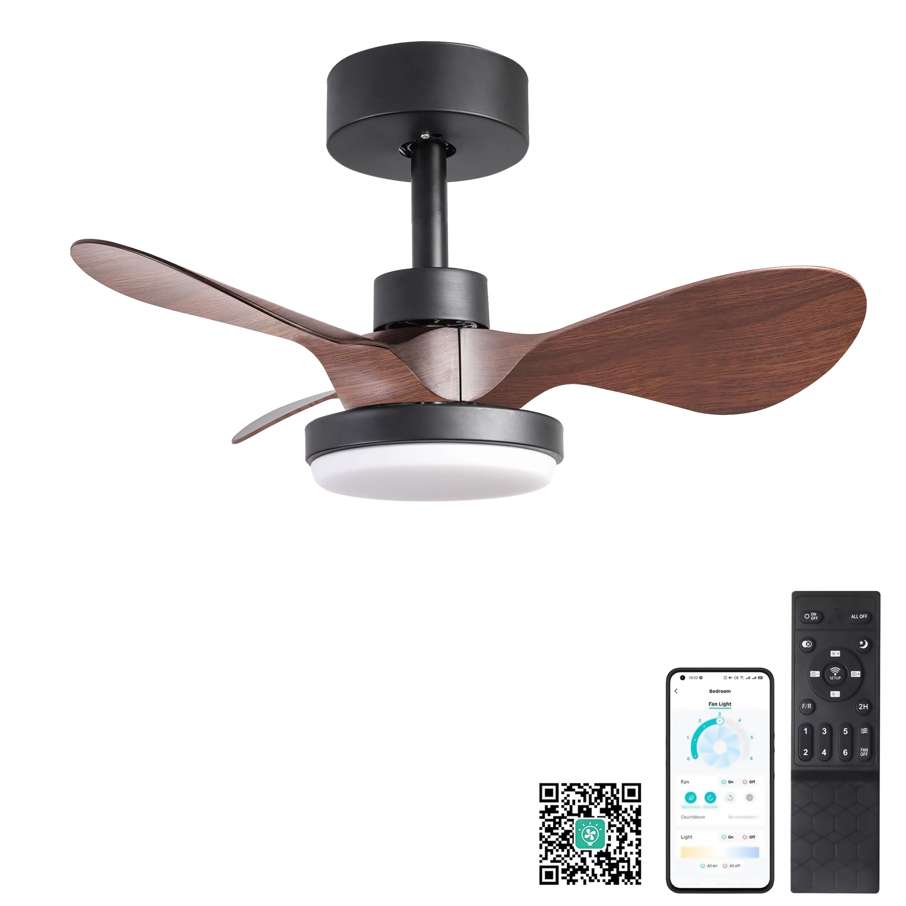 Greenpod 24 in Ceiling Fans with Lights and APP/Remote Control, Low Profile Ceiling Fans with 3 Reverse Blades 3 Colors Dimmable 6 Speeds for Living Room Bedroom Kitchen, Black