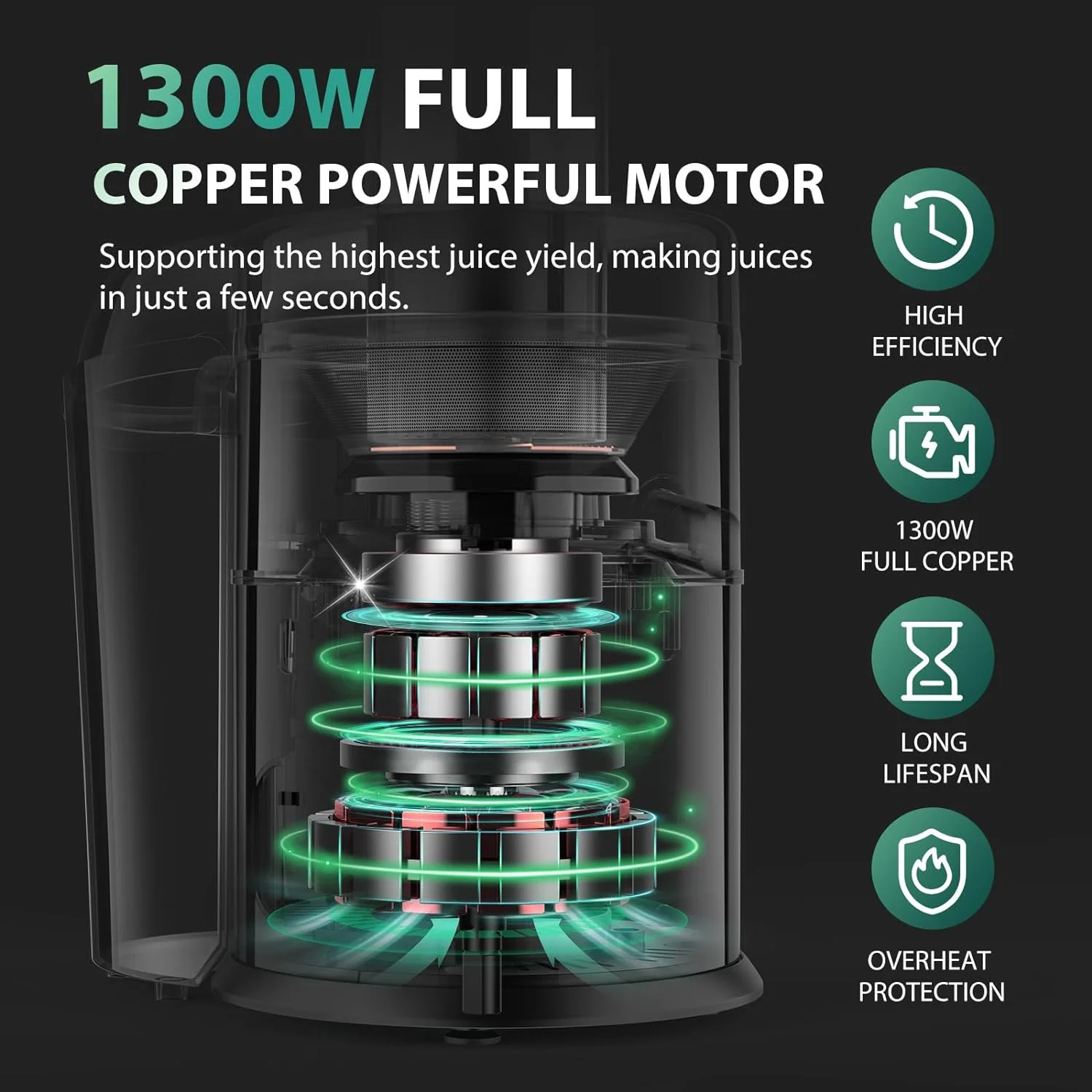 Centrifugal Juicer Machines 1300W with Large 3'' Feed Chute for Whole Fruits & Vegetables Easy to Clean with Brush, DBPOWER Juice Extractor 304 Stainless Steel with 3 Speeds, Anti-Drip & BPA-Free