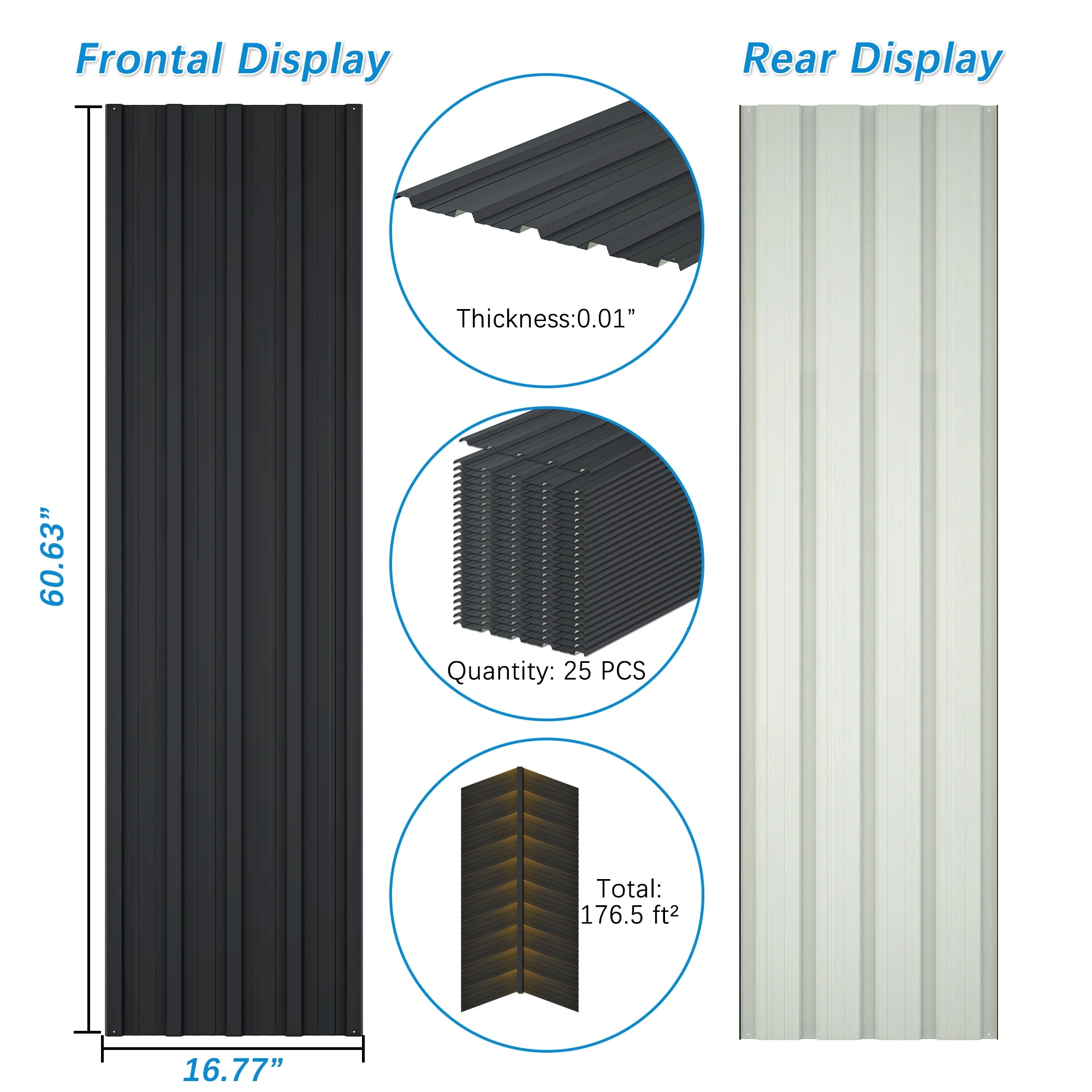 25 Pcs Galvanized Metal Roof Panels Hardware Roofing Sheets, Black