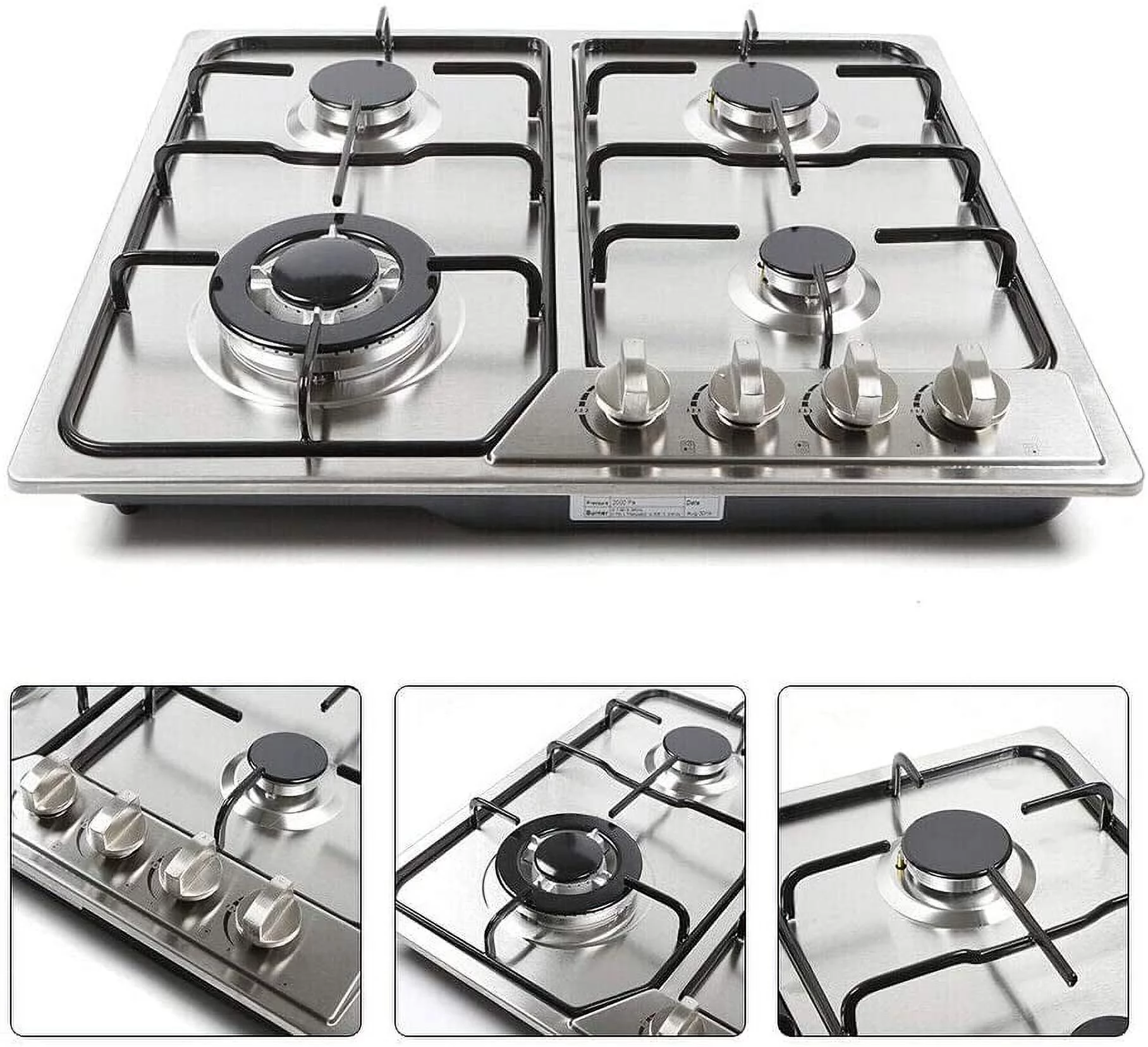 Kitchen Gas Cooktop, 23' Portable Stainless Steel Burners Stove, Built-in 4 Burner Cooking Cooktop