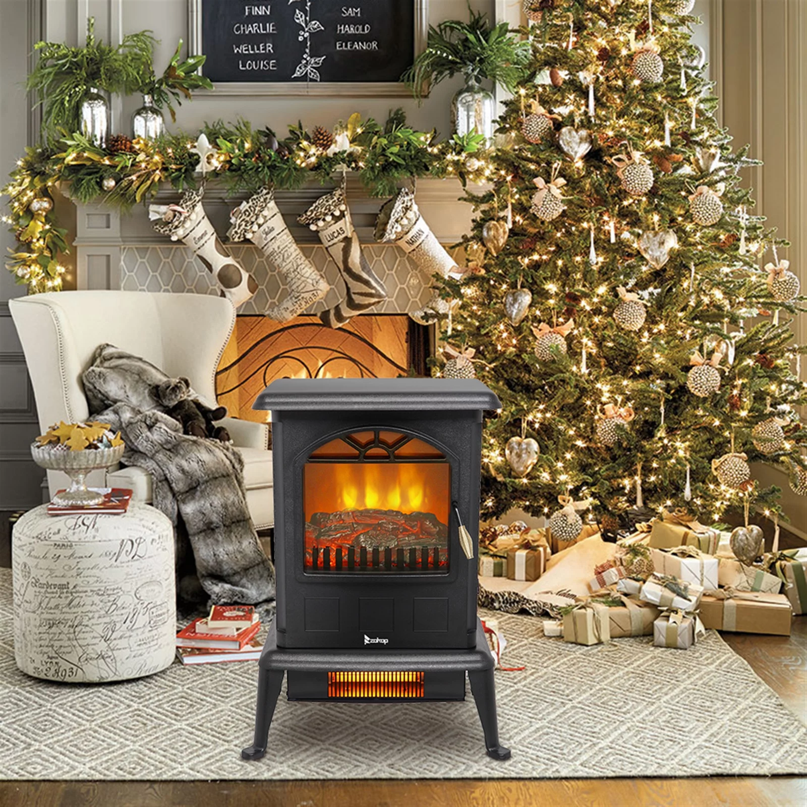 3D Electric Fireplace Stove Heater,1000-1500W Portable Indoor Space Heater 2 Heat Settings ,16.6 x 10.7 x 22.44 Inch