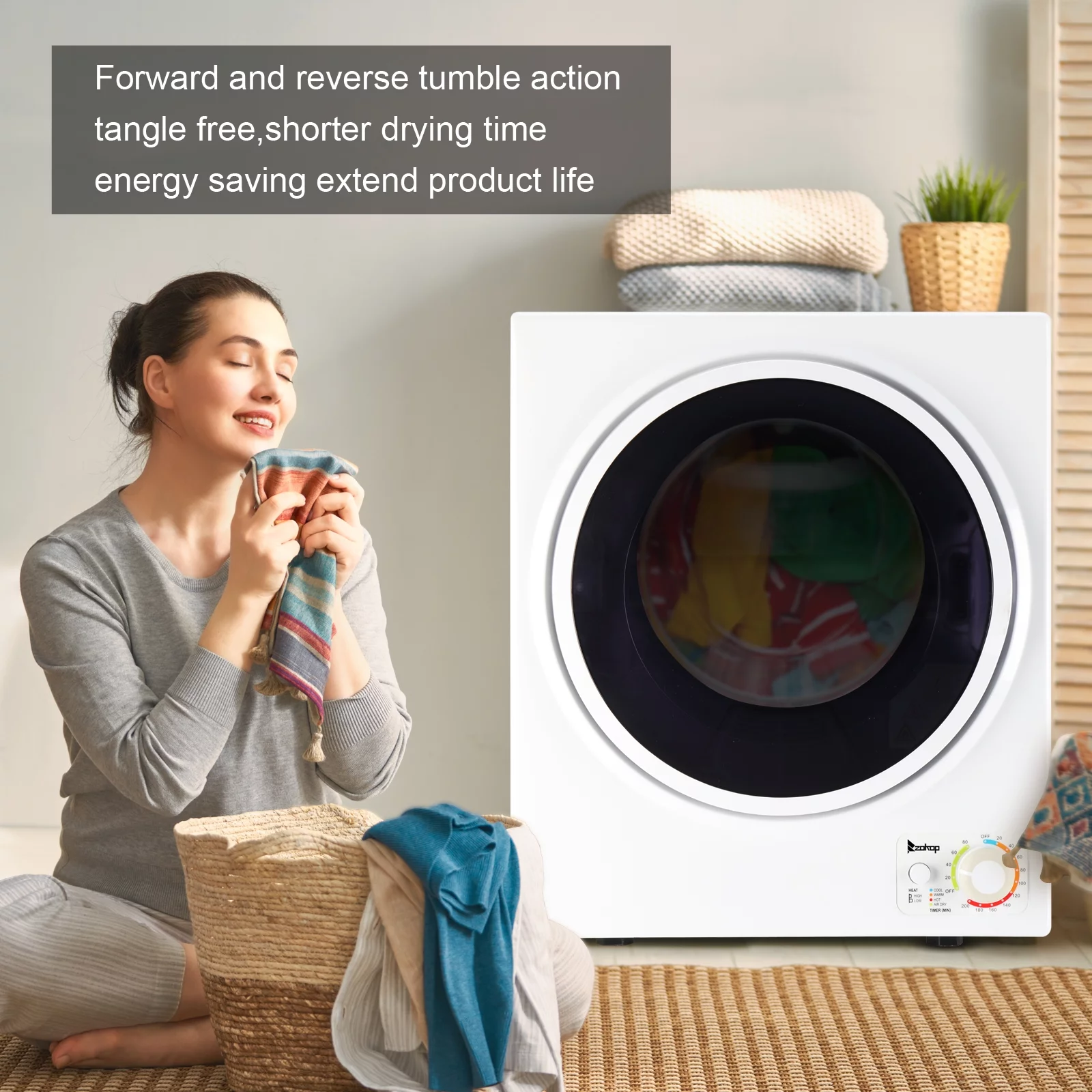 iRerts Portable Clothes Dryer, 850W 1.6cu ft Front Load Electric Clothes Dryer, Compact Laundry Dryer with Stainless Steel Tub, Wall Mount Kit, Electric Dryer for Apartment Dormitory, White