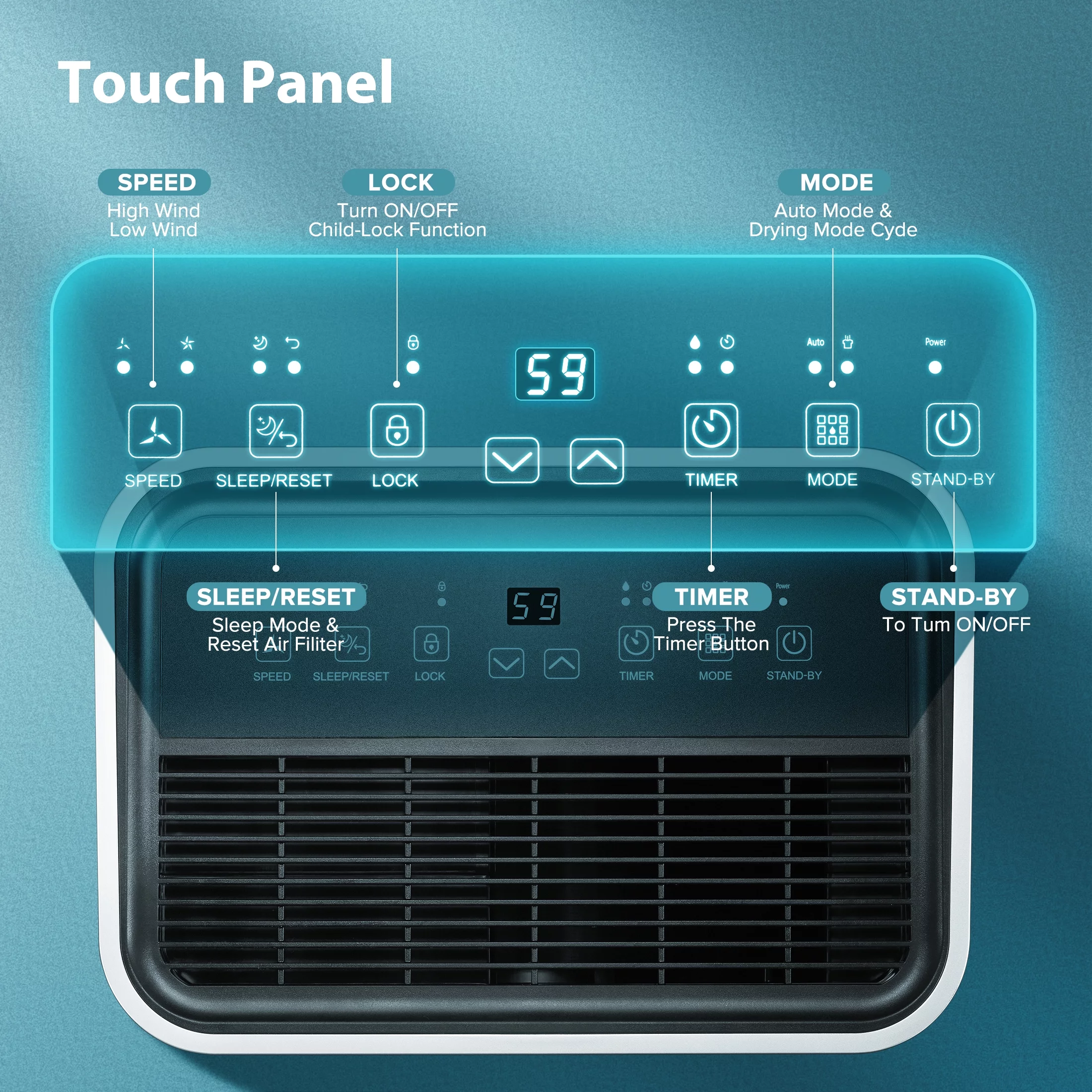 Auseo 50 Pint Dehumidifiers, 4500 Sq. Ft Dehumidifier with Drain Hose, 1.72 Gallon Water Tank, 3 Operation Modes, 24H Timer, Portable Dehumidifier for Basement/Bathroom/Laundry Room