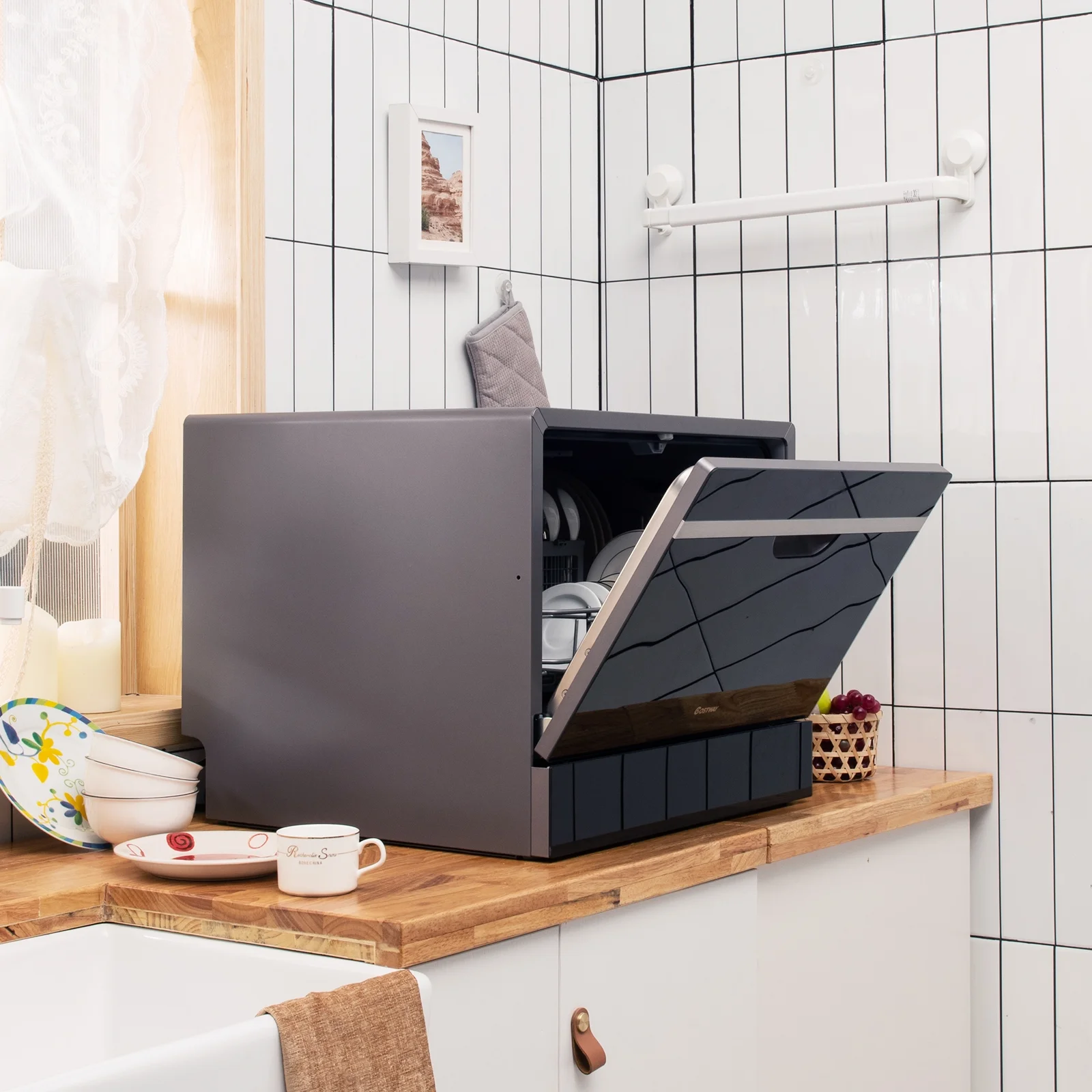 Costway Countertop Dishwasher 6 Place Setting Countertop Built-in Dishwasher Machine w/LED Touch Control & Air Dry Function
