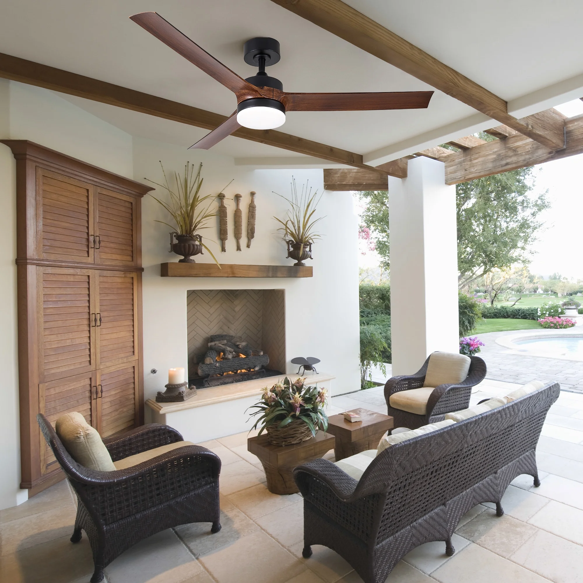 Bestco 52' Modern Ceiling Fan with Light 1/2/4/8 hr. Timer & 6 Fan Speeds Walnut