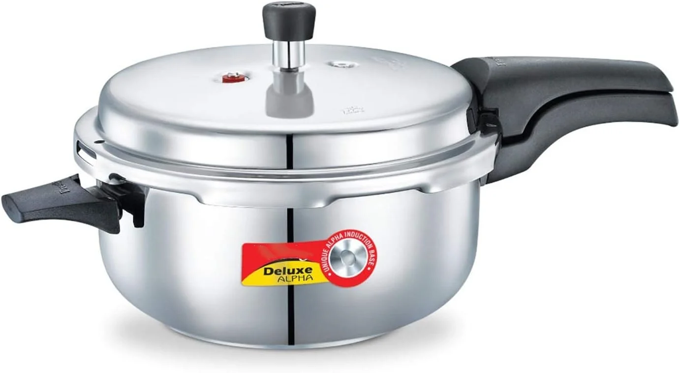 5L Alpha Deluxe Induction Base Stainless Steel Deep Pressure Pan, 5.0-Liter, Silver