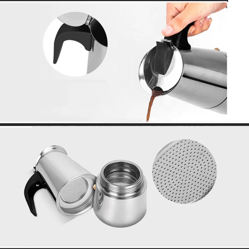2-10 Cup Stainless Steel Espresso Maker Cup Stove Top Coffee Percolator Moka Pot