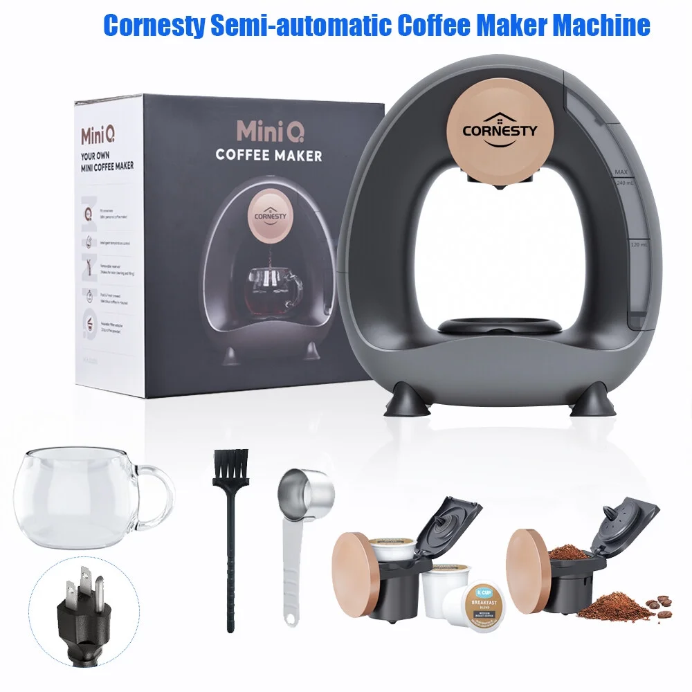 Cornesty Semi-automatic Coffee Maker for Home 240ml 85 Degrees Constant Temperature 1400W Silent Portable Americano Coffee Maker Machine Brew for Coffee Powder Tea-leaf