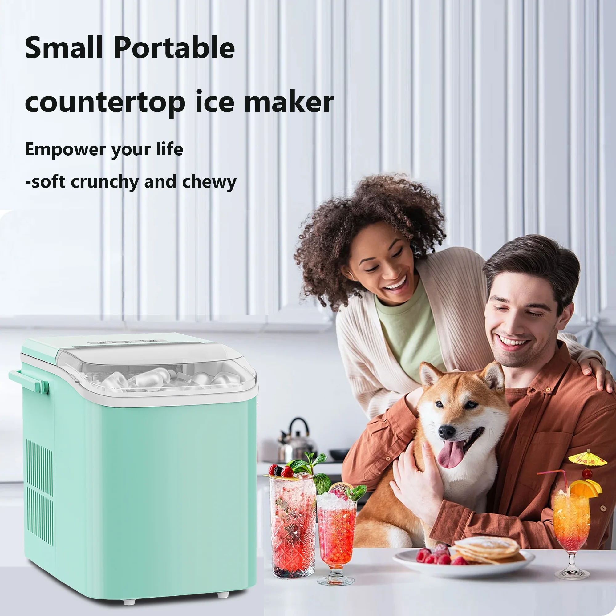 Glavbiku Portable Countertop Ice Maker,Self-Cleaning Ice Maker Machine with Handle for Home,Mint Green