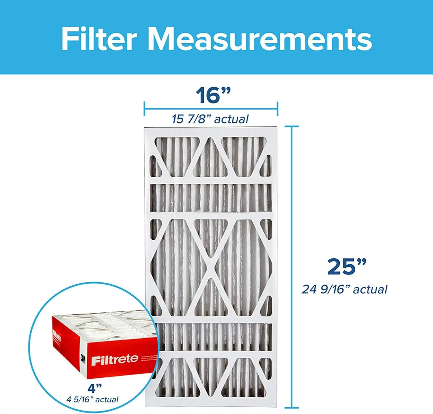 Filtrete 16x25x4, AC Furnace Air Filter, MPR 1000 DP, Micro Allergen Defense Deep Pleat, 4-Pack actual dimensions 15.88 x 24.56 x 4.31