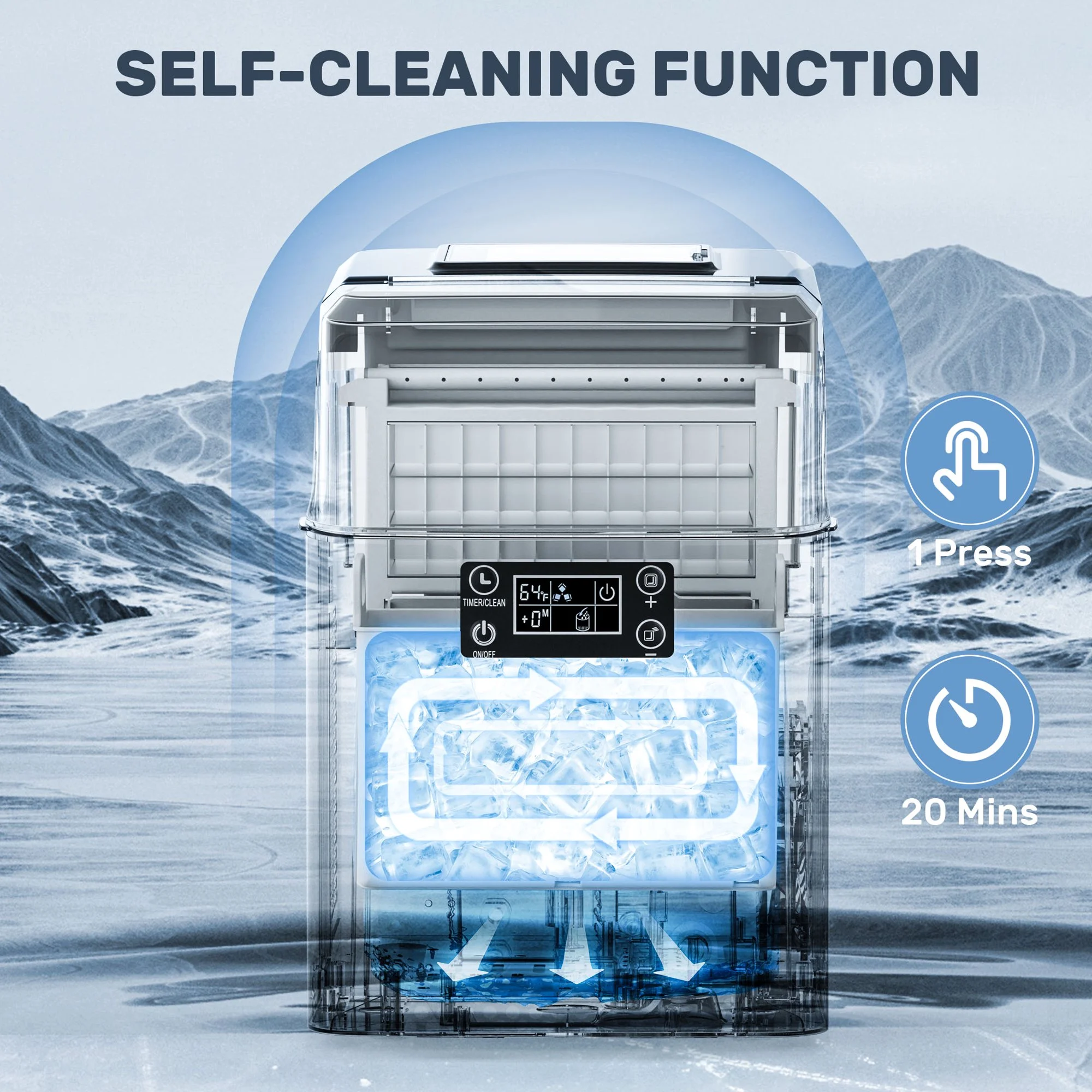 Auseo Countertop Ice Maker, 44Lbs/24H Self-Cleaning Ice Makers, 24 Pcs Ice Cube in 12 Mins with Ice Scoop & Basket, for Home/Kitchen/Office-Silver