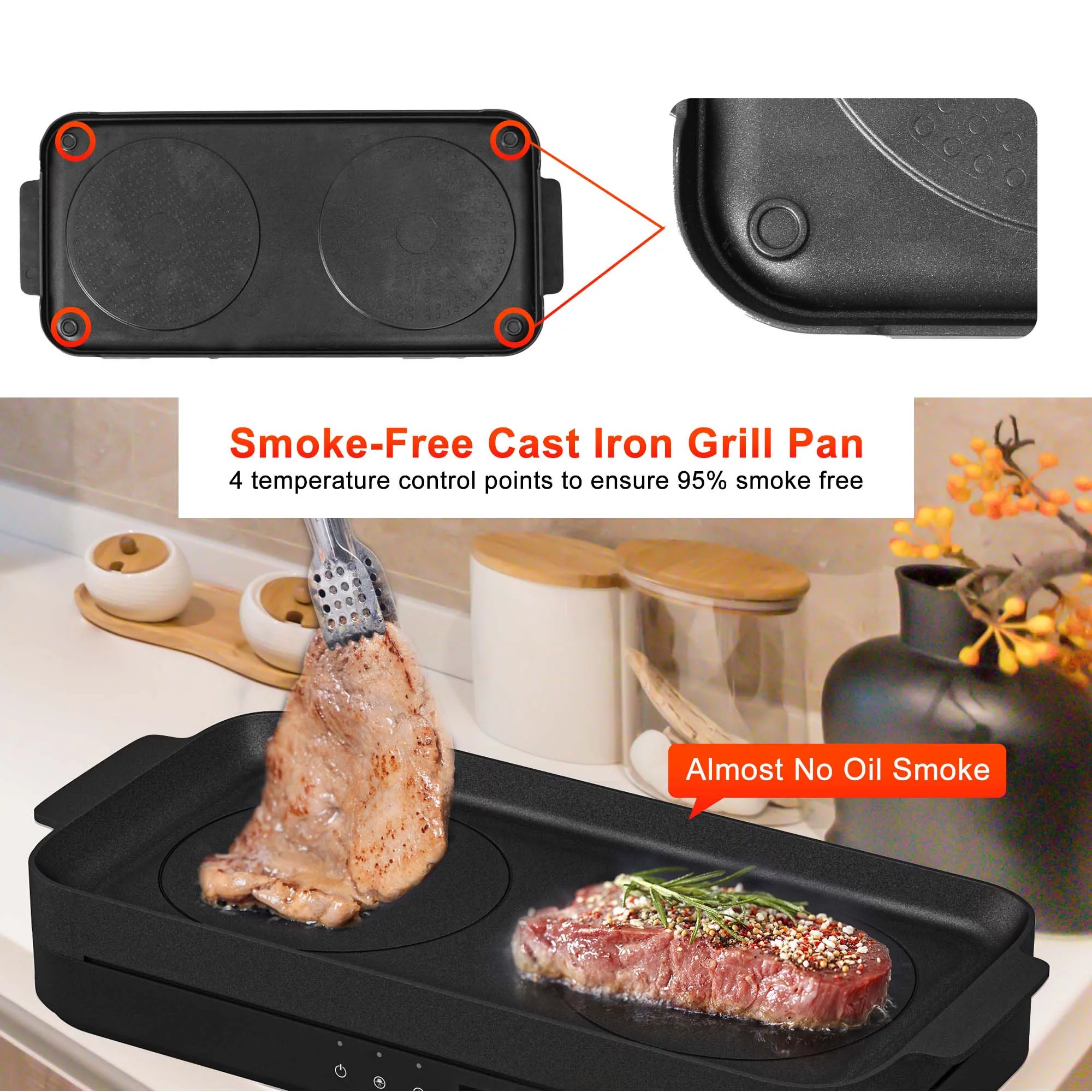 COOKTRON 1800W 230V Double Burner Electric Induction Cooktop w/Griddle
