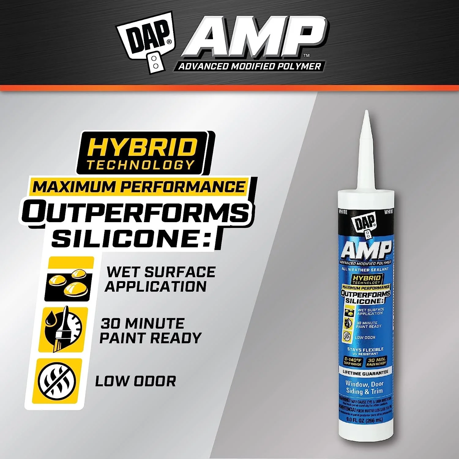 DAP 7079800760 AMP Advanced All-Purpose Sealant, White, 9-oz. - Quantity 12