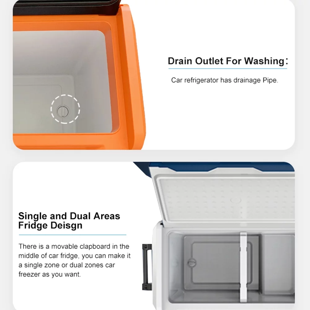 Cismea 50 Quarts Portable Car Refrigerator, Freezer Dual Zone��Dual Temperature Display��Orange��