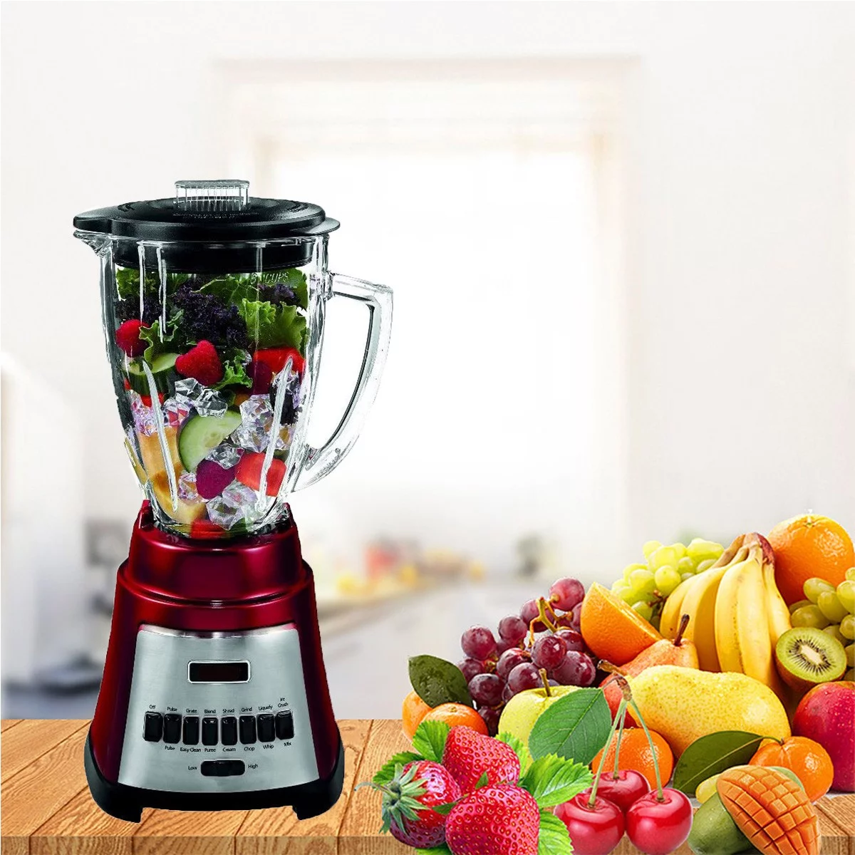 Kitchen Countertop Blender for Smoothies Shakes - 12-Speed Modes with 6-Cup Glass Jar (Red)