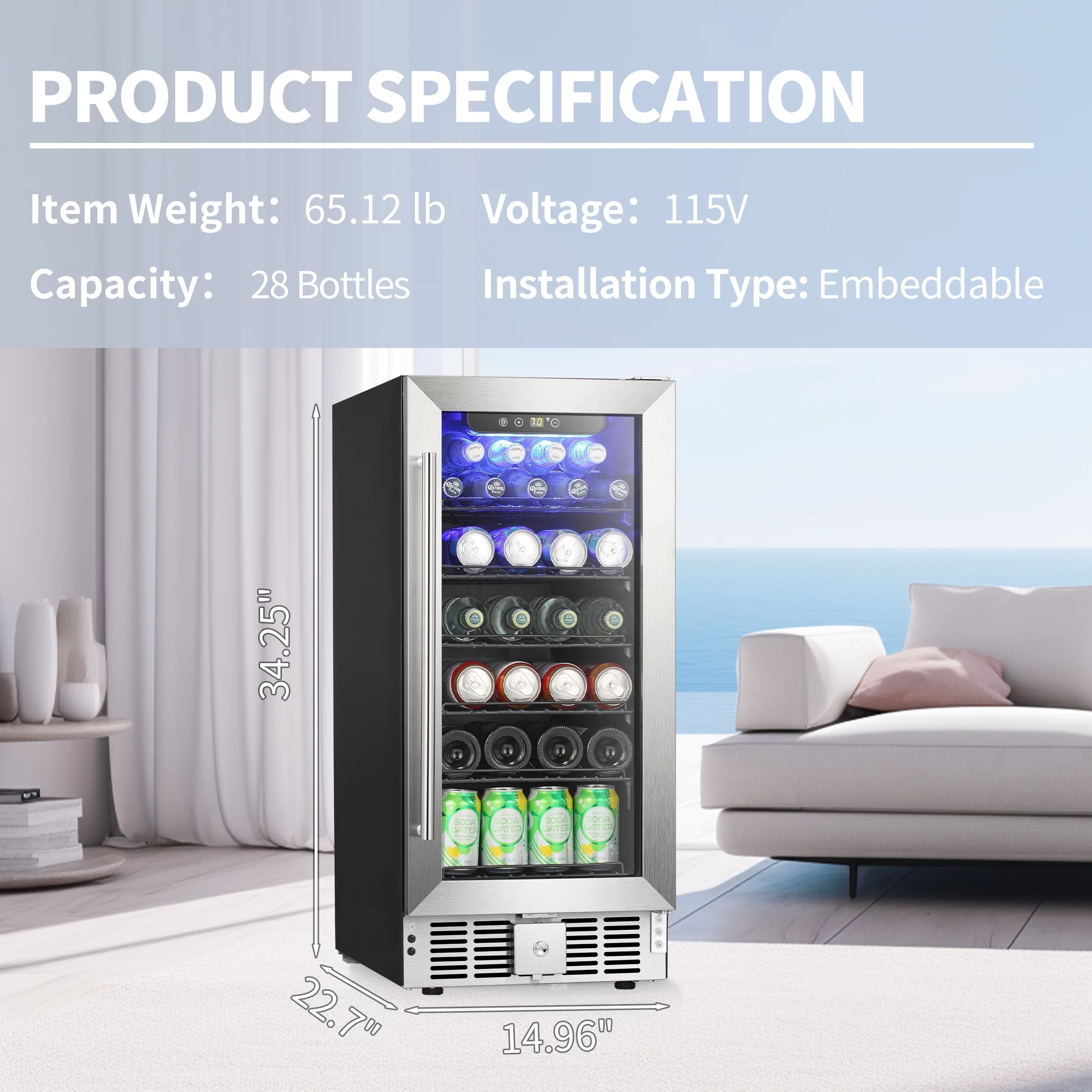 Auseo 2.9 Cu.ft Beverage Refrigerator Cooler - Wine Cooler Beverage Center Quick Cooling System with a Lock 115V 60Hz for Home&Bar, 15 Inch, Silver