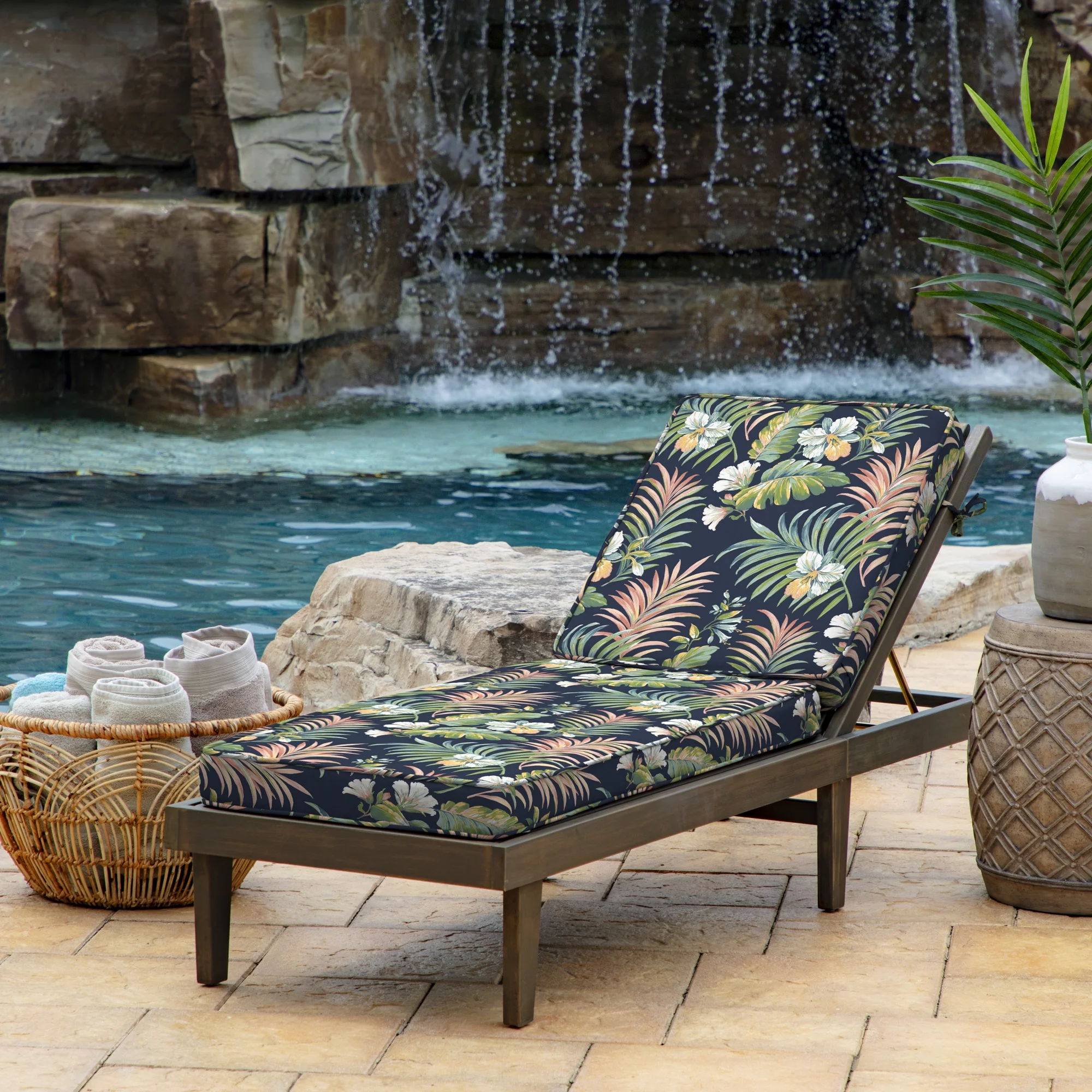 Arden Selections ProFoam 72 x 21 in Outdoor Chaise Cushion Cover, Simone Blue Tropical